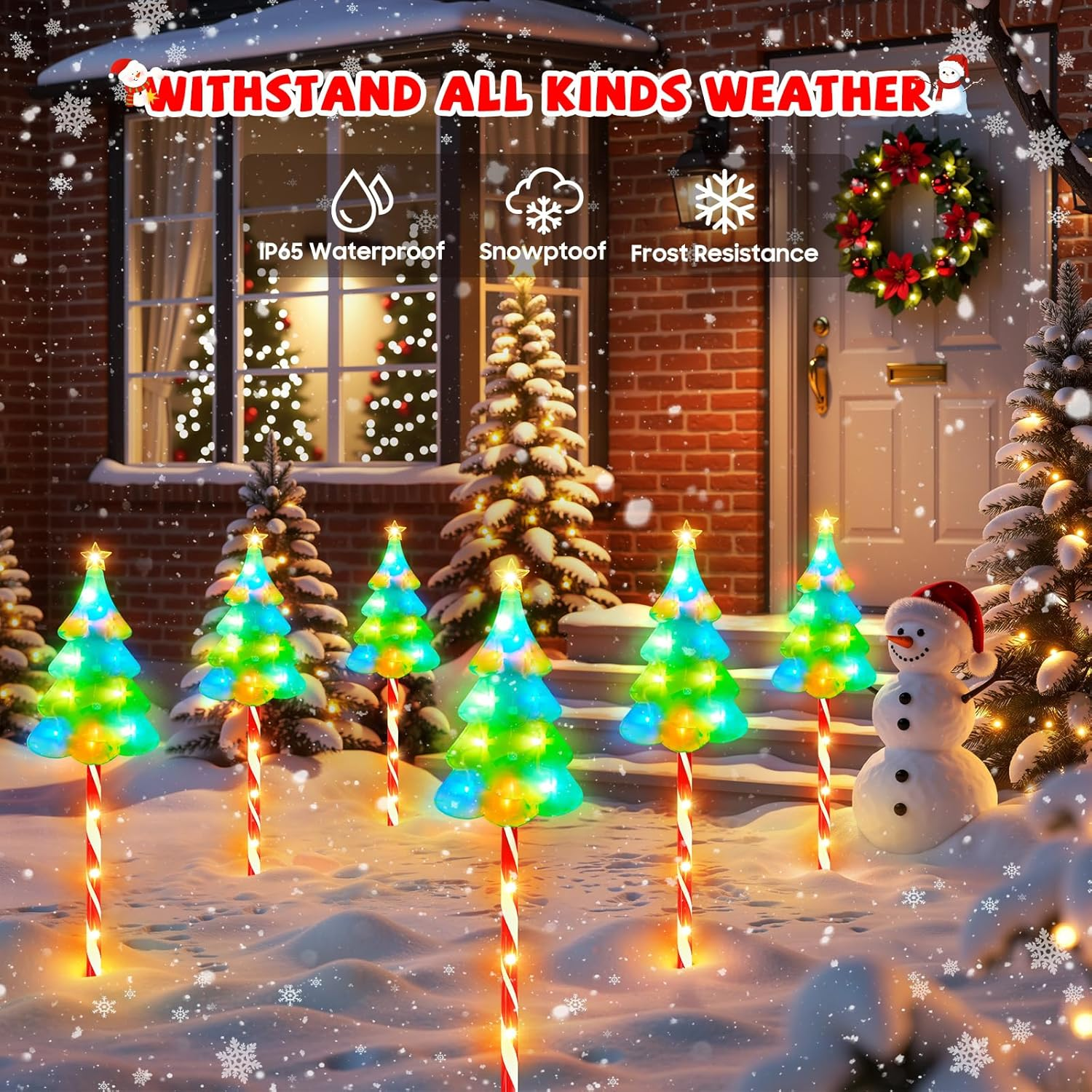 Ahaorigin Christmas Decorations, 6 Pack Colorful Solar Candy Cane Christmas Tree Lights with 10 Lighting Modes and Bright 102 LED, Waterproof Solar Light for Pathway Yard image number 4