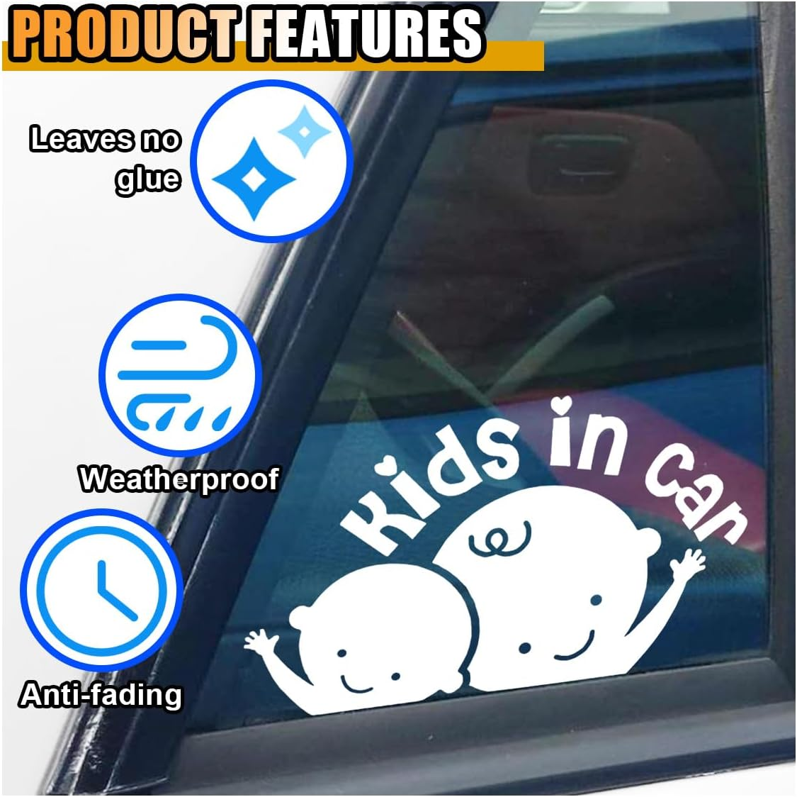 2PCS Kids in Car Sticker Decal, Baby on Board Car Decal, Baby on Board Sign for Car Safety Driving, Kids in Car Funny Vinyl Decal for Car Windows and Bumpers (White) image number 4