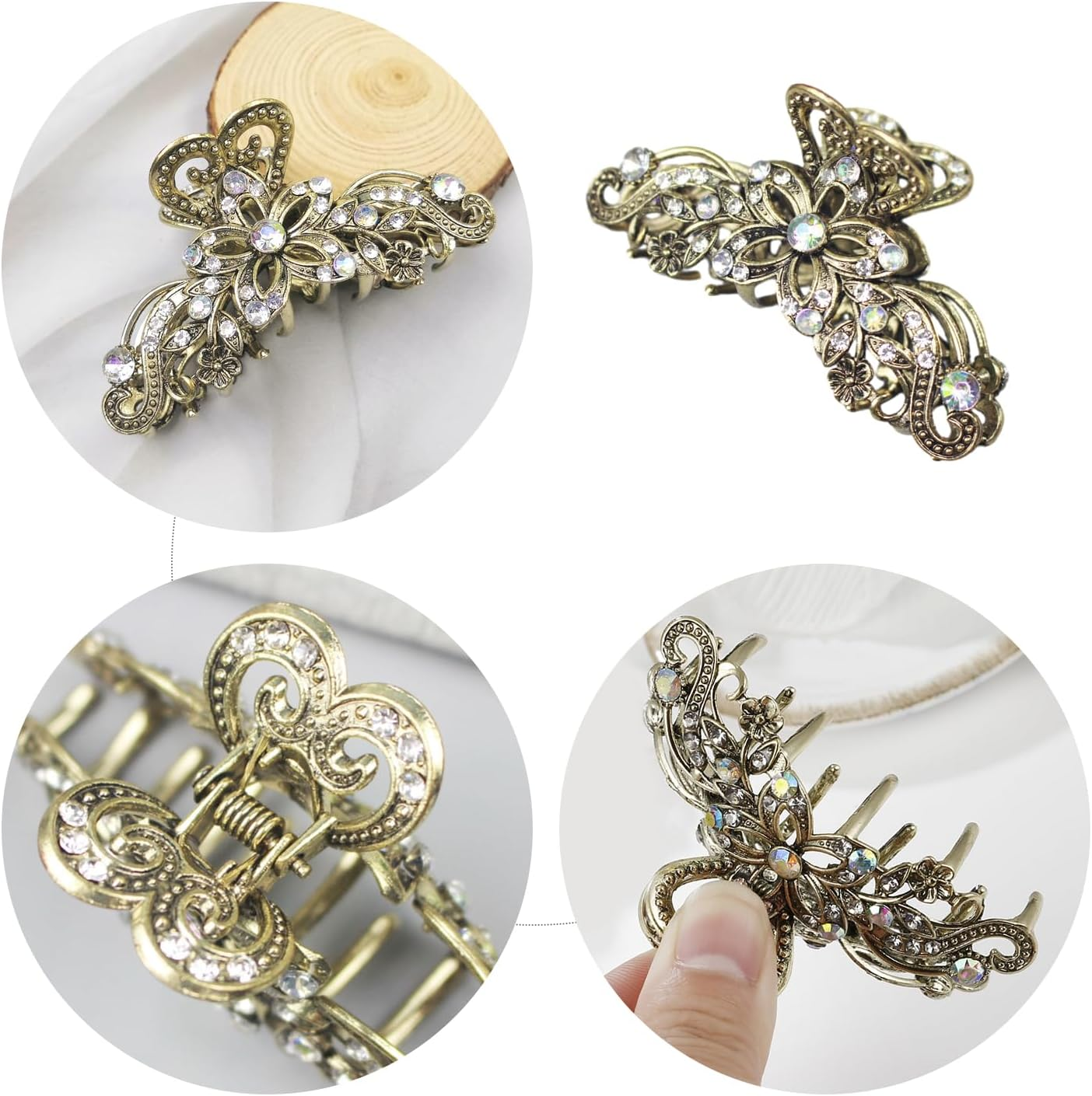 2 Pieces Vintage Shiny Rhinestone Hair Clips for Women Retro Style Non-Slip Fashion Accessories for Girls and Women (Gold, Silver) image number 1