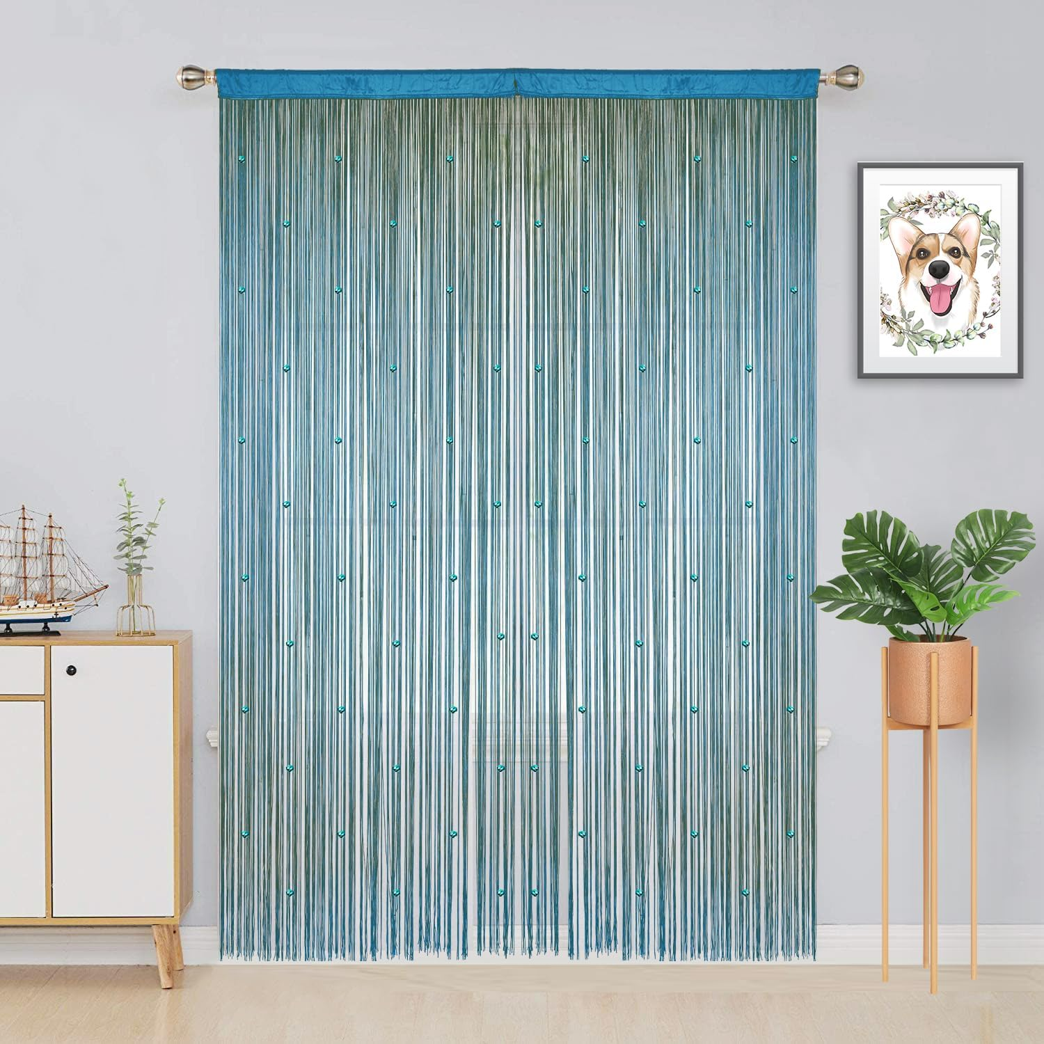 YIIBAII Beaded Curtain Beaded Curtains for Doorways Crystals Suitable for Interior Hanging Decoration and Partitions Closet Curtains (39"X110", Blue)