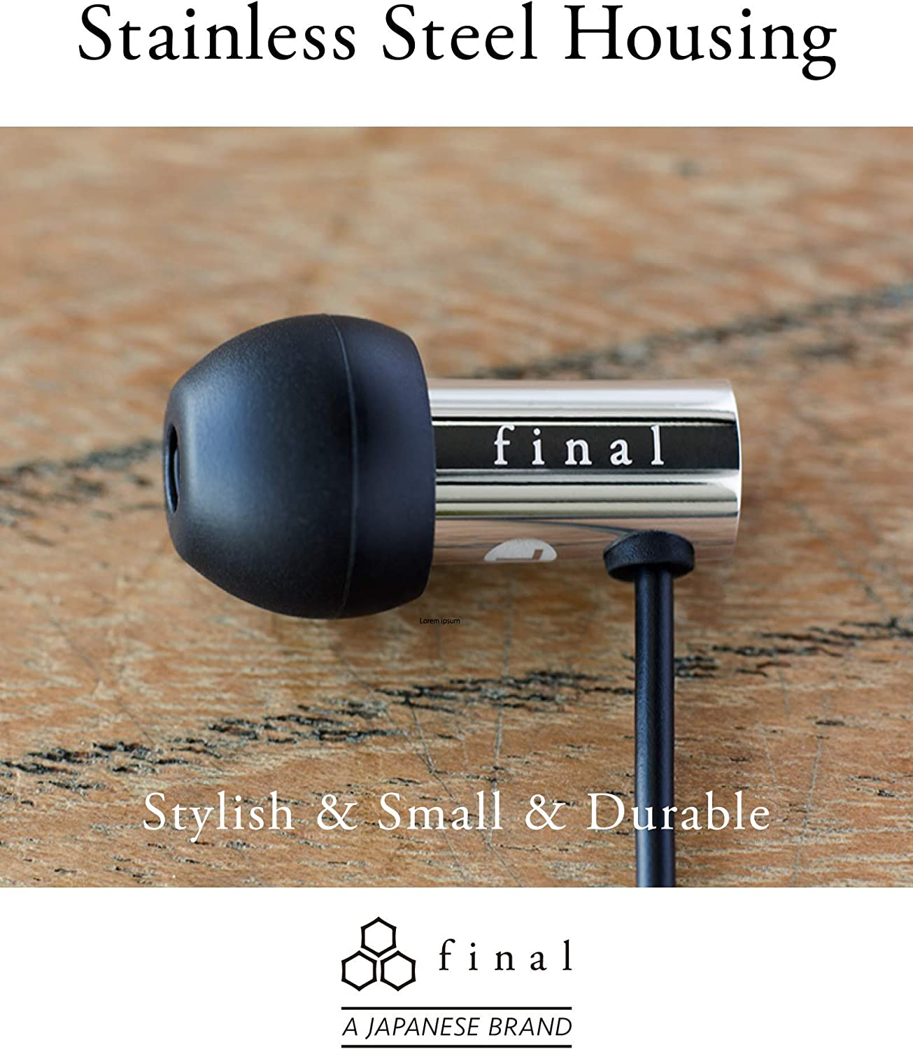 Final E3000 in Ear Isolating Earphones, 6.4Mm Dynamic Driver, High-Resolution, Stainless Steel Housing, Swing-Fit Eartips - Stainless Steel image number 2