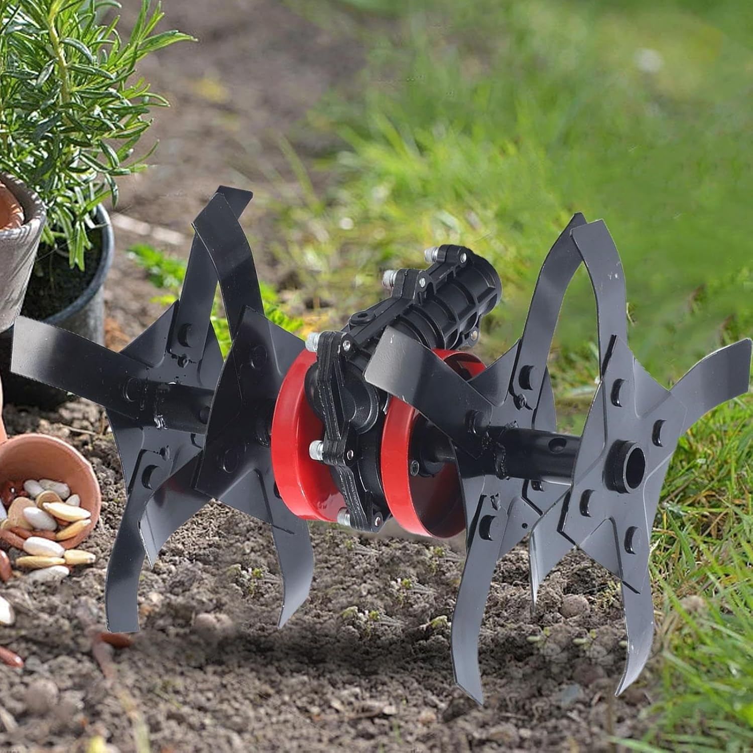 Loosening Soil Machine Wheel - Heavy Duty Tiller Weeding Wheel,Gardening & Lawn Care Tool for Soil Cultivation Farm Tractor Field Garden Home Users Professionals Business Users Beginners - 10-In Loose Soil image number 3