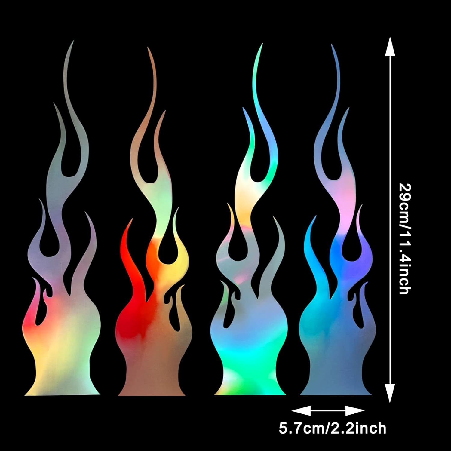 TOMALL 4 Pcs 11.4'' Flame Reflective Sticker for Car Vinyl Racing Sports Flame Stripe Decal for Golf Cart Off-Road Vehicles Motorcycles Bike Skateboard Laptop DIY Decoration (Gradient) image number 2