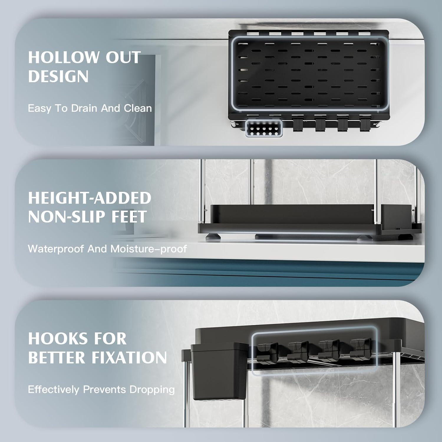 VERIFOST 2 Pack under Sink Organizer, 2 Tier under Sink Organizers and Storage for Kitchen Bathroom, Height Adjustable Cabinet Organizer with Two Slide-Out Drawers,Black - Green image number 6