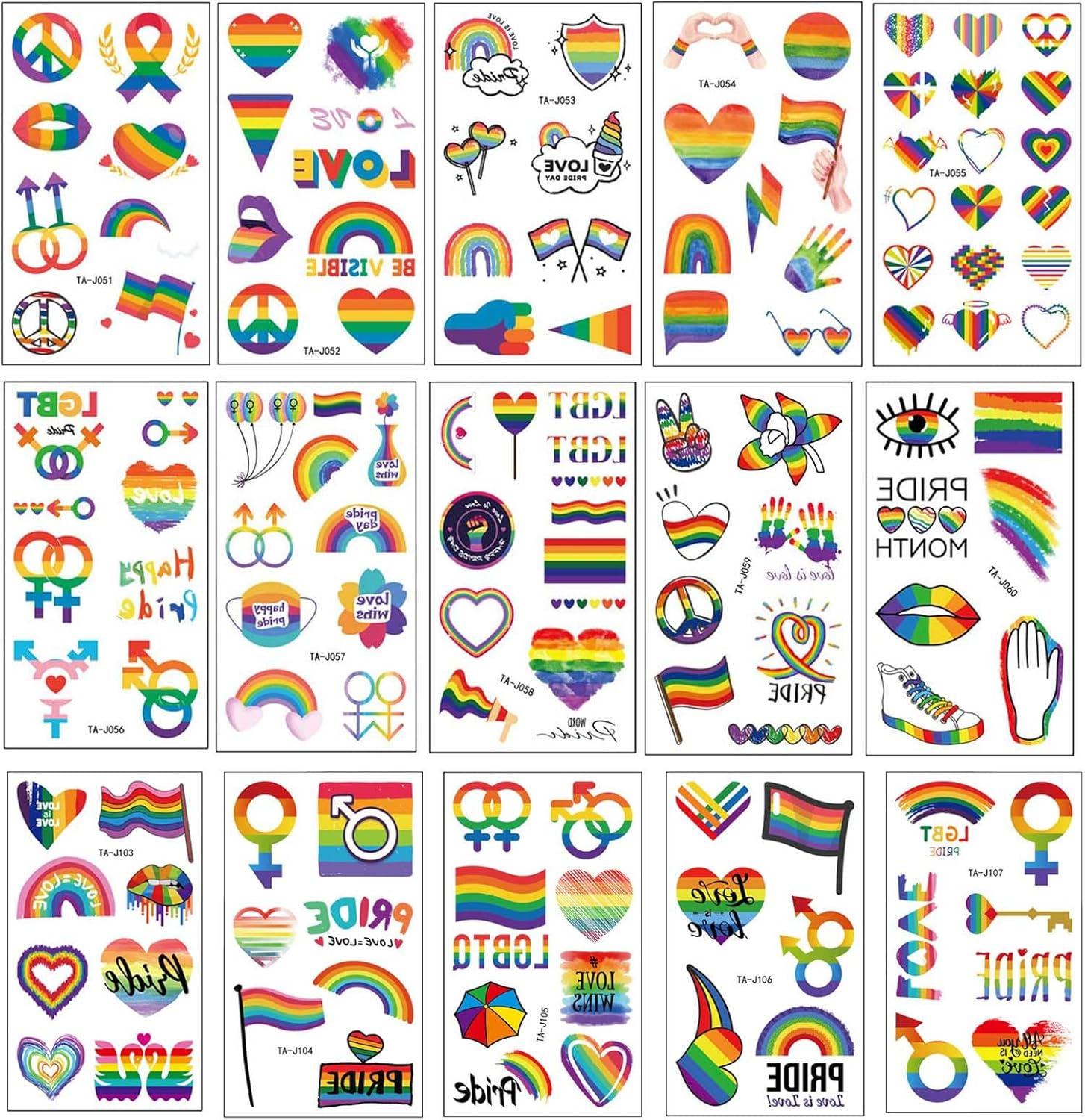 15 Sheets Rainbow Temporary Tattoos,Lesbian Gay Pride Decorations Rainbow Tattoos Stickers,Waterproof Temporary Tattoos for Pride Parades Party Supplies image number 5