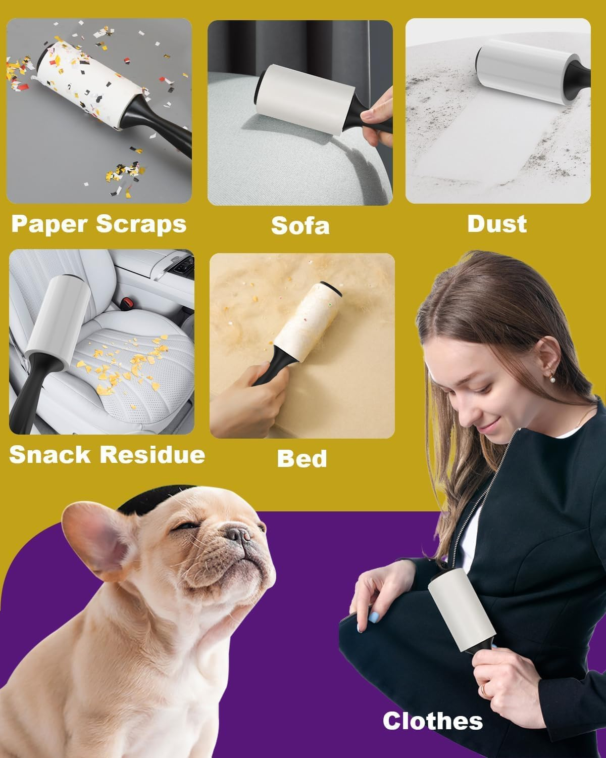 Sebtle Lint Roller, 540 Sheets Extra Sticky Pet Hair Remover Roller for Clothes Sofa Carpet Couch Sweater Furniture, Cats Dogs Pet Hair Remover, 2 Handles W/ 6 Refills