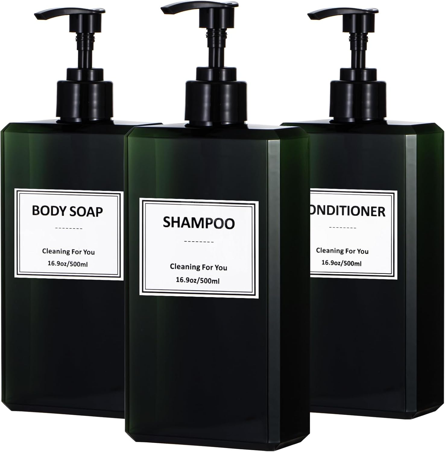 Yeeco Hand Soap Dispenser, 3 Pack 10Oz Acrylic Plastic Liquid Pump Bottle Refillable Lotion Dispenser for Bathroom Kitchen Hotel, Shampoo and Conditioner Dispenser Empty Shower Clear Bottles image number 3