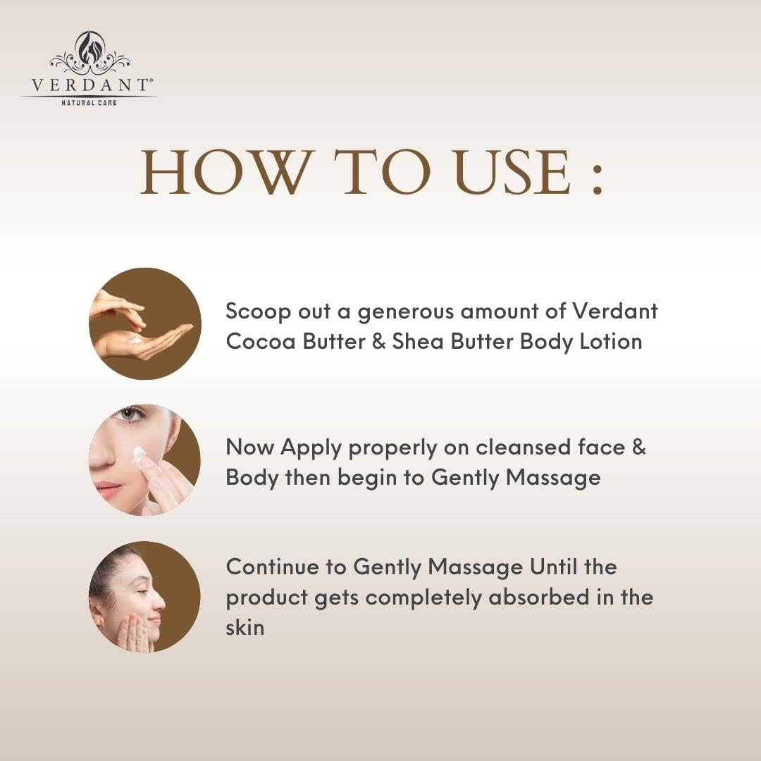 Verdant Natural Care Cocoa Butter & Shea Butter Moisturizing Body Lotion - 24 Hr Deep Hydration & Moisturizing - No Parabens, Mineral Oils &ndash; for All Skin Types - 200Ml image number 1