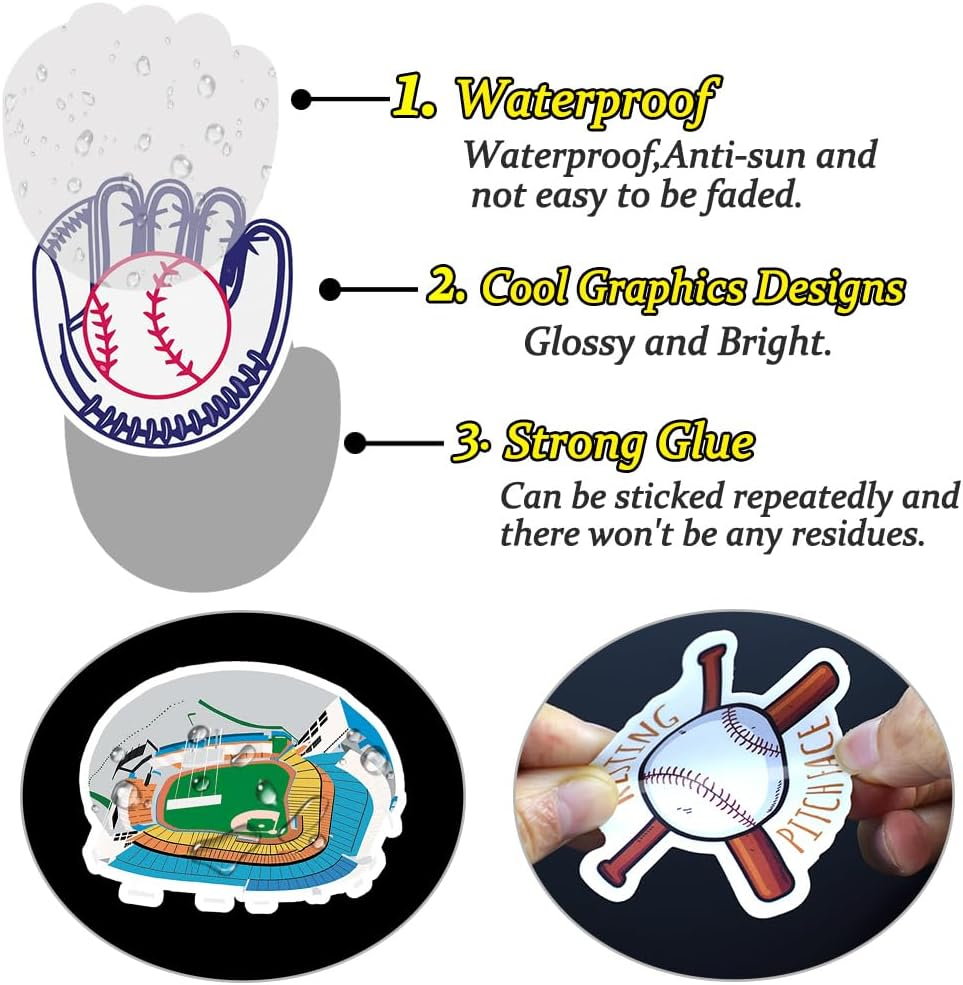 QTL Baseball Stickers for Boys Girls Sports Party Funny Stickers for Water Bottle Laptop Adults Teens Waterproof Vinyl Pack 50Pcs image number 6