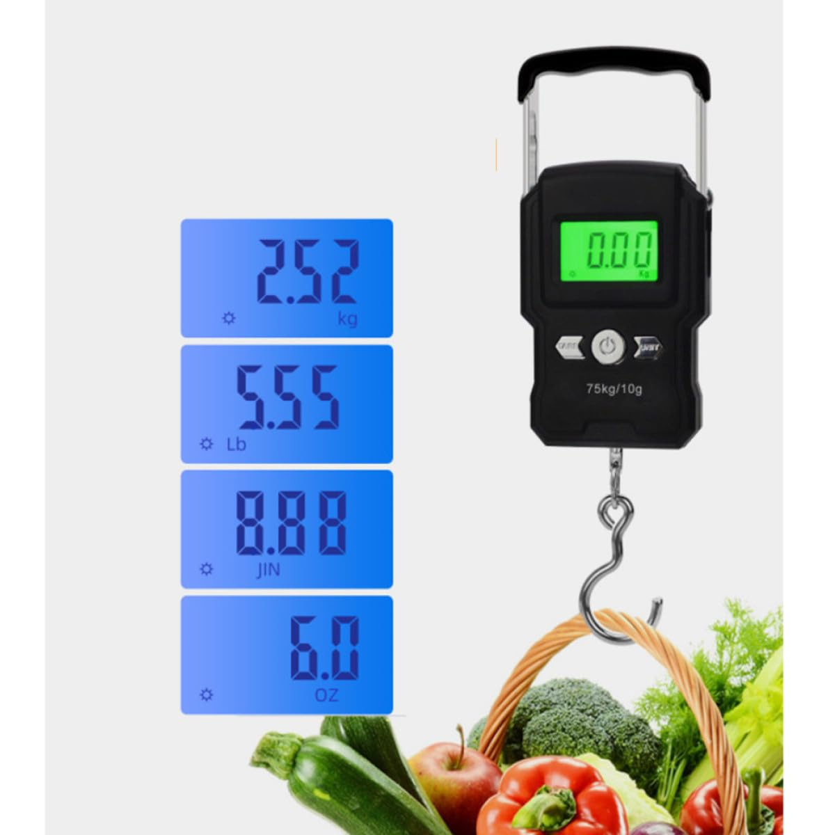 BESPORTBLE Digital Handheld Luggage Scale 75Kg Capacity with Hanging Hook and LCD Display Portable Weighing Scale for Travel Suitcases and Fishing Gear image number 3