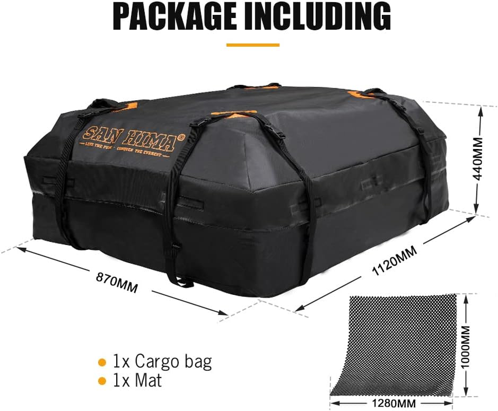 SAN HIMA Rooftop Cargo Carrier 15 Cubic Ft, Waterproof, with Anti-Slip Mat, 8 Heavy Duty Strap and Buckles, Car Roof Bag Soft-Shell Luggage Storage Fits All Cars With/Without Cross Bars for Travel