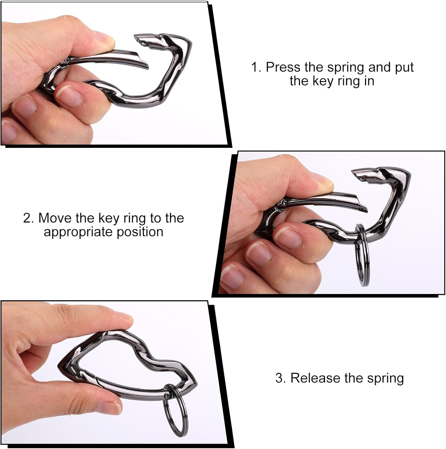 Tinoaly Cool Cute Carabiner Keychain for Men, Y2K Black Key Ring Modern Irregular Design Carabiner Hook Holder Suitable for Backpacks Keys Purses image number 3