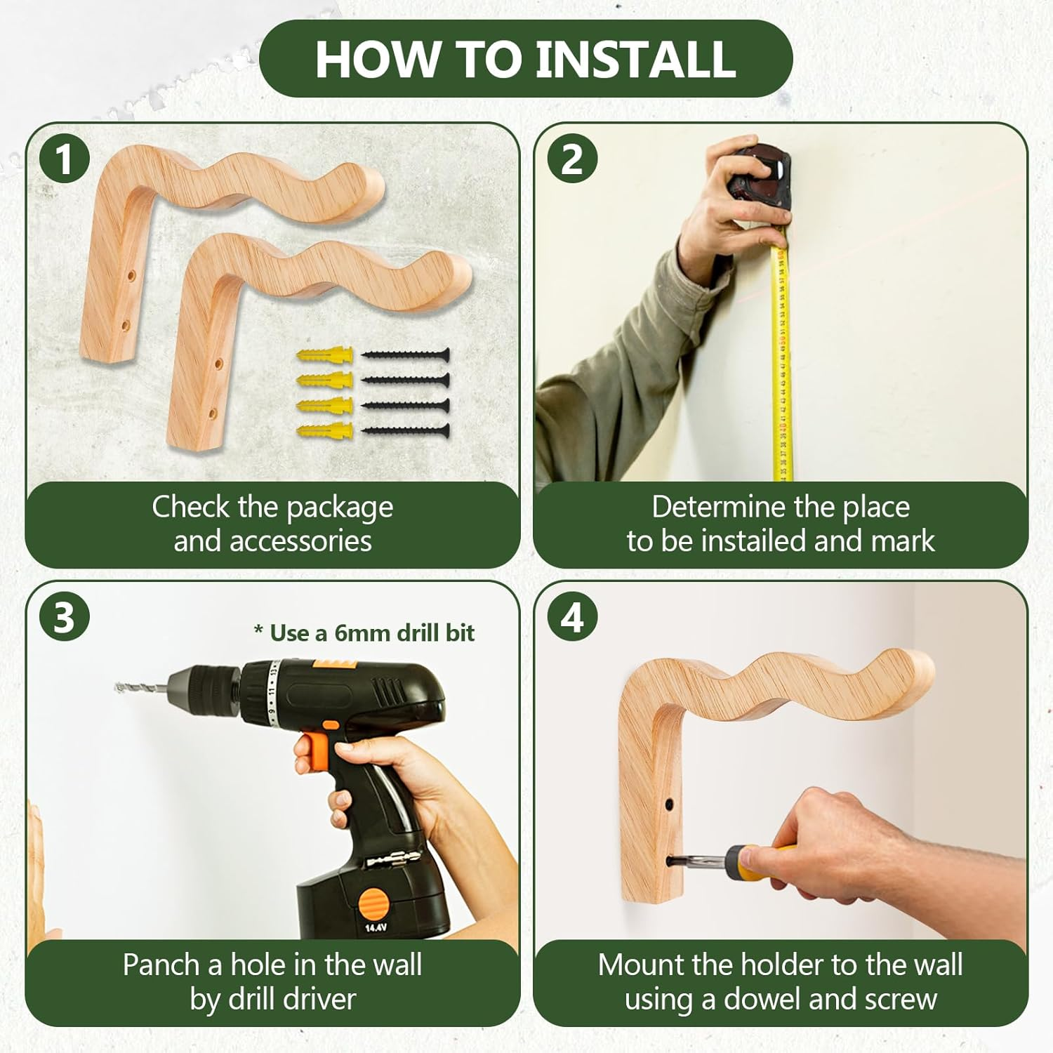 FGSAEOR Plant Hangers Outdoor, Hanging Plant Hooks for Indoors, Wave-Shaped Wooden Hanging Baskets for Wall Plant Hooks Heavy Duty for Flower Pots Wind Chimes and Bird Feeders (2-Pack, 6.8-Inch) image number 1