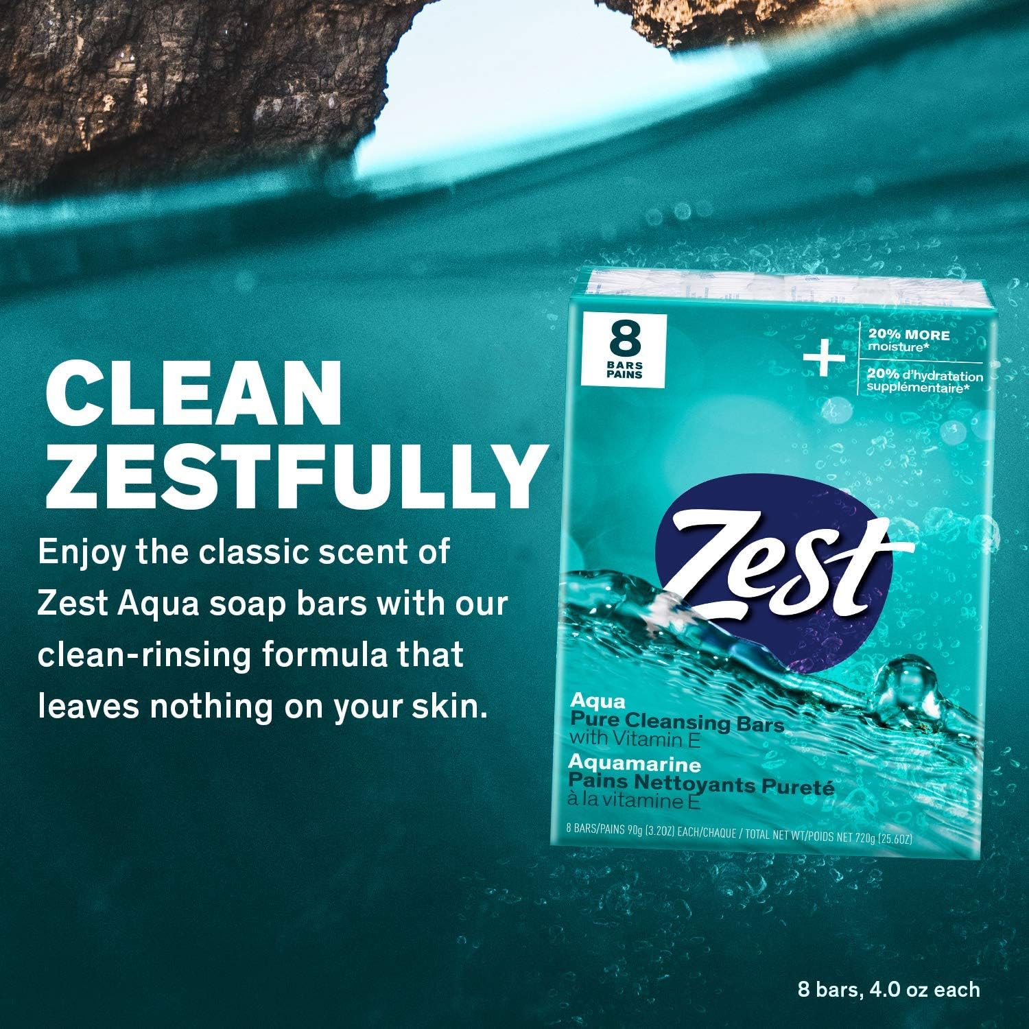 Zest Bar Bath Soap - Aqua (4 Ounce, 8 Bars) image number 1