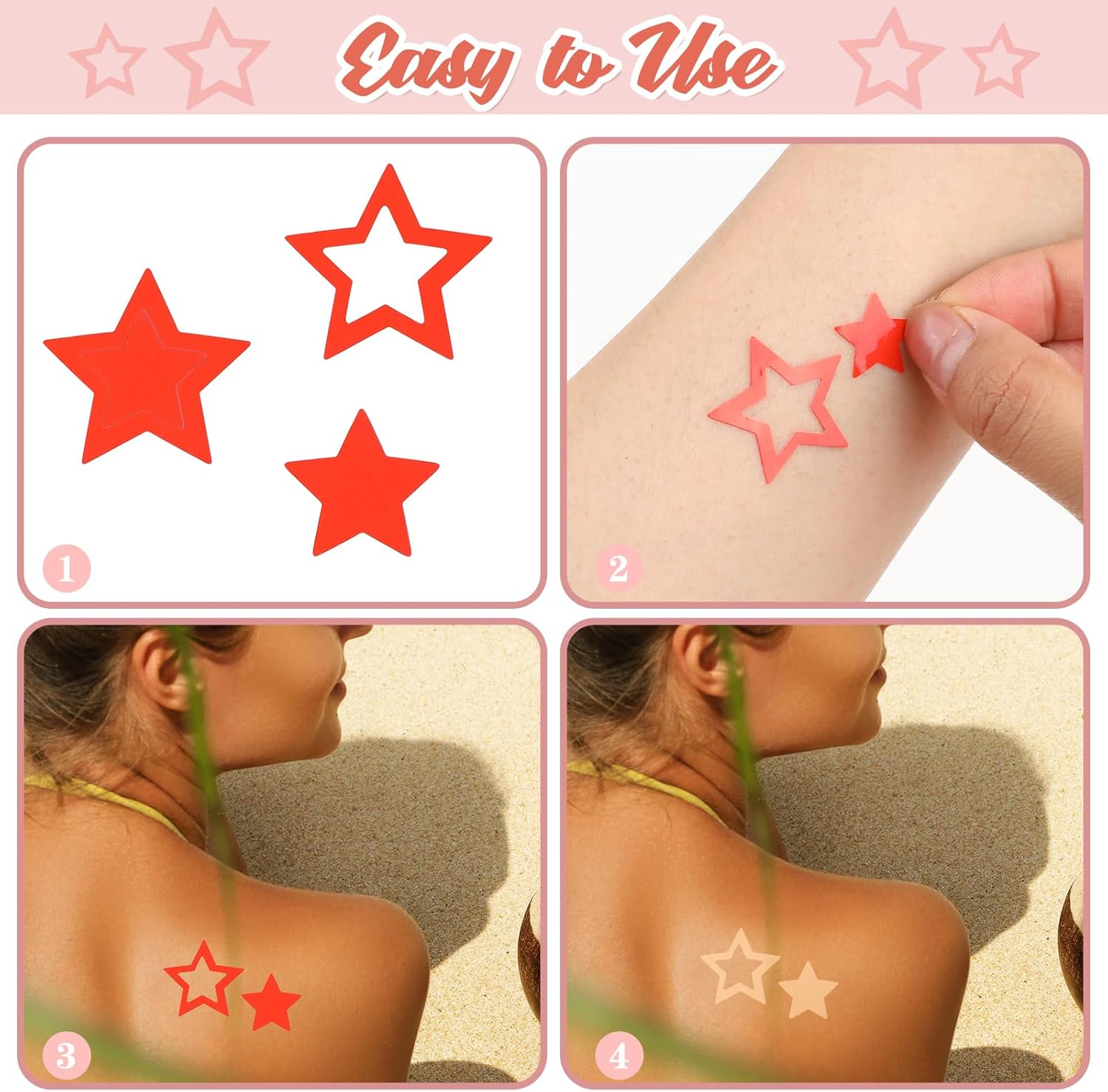 Ahqizfx 500 Pcs Tanning Stickers Roll, 1 Inch Red Self-Adhesive Star Shape Stickers for Tanning Beds & Salons, Sunbathing Supplies for Adults & Children image number 2