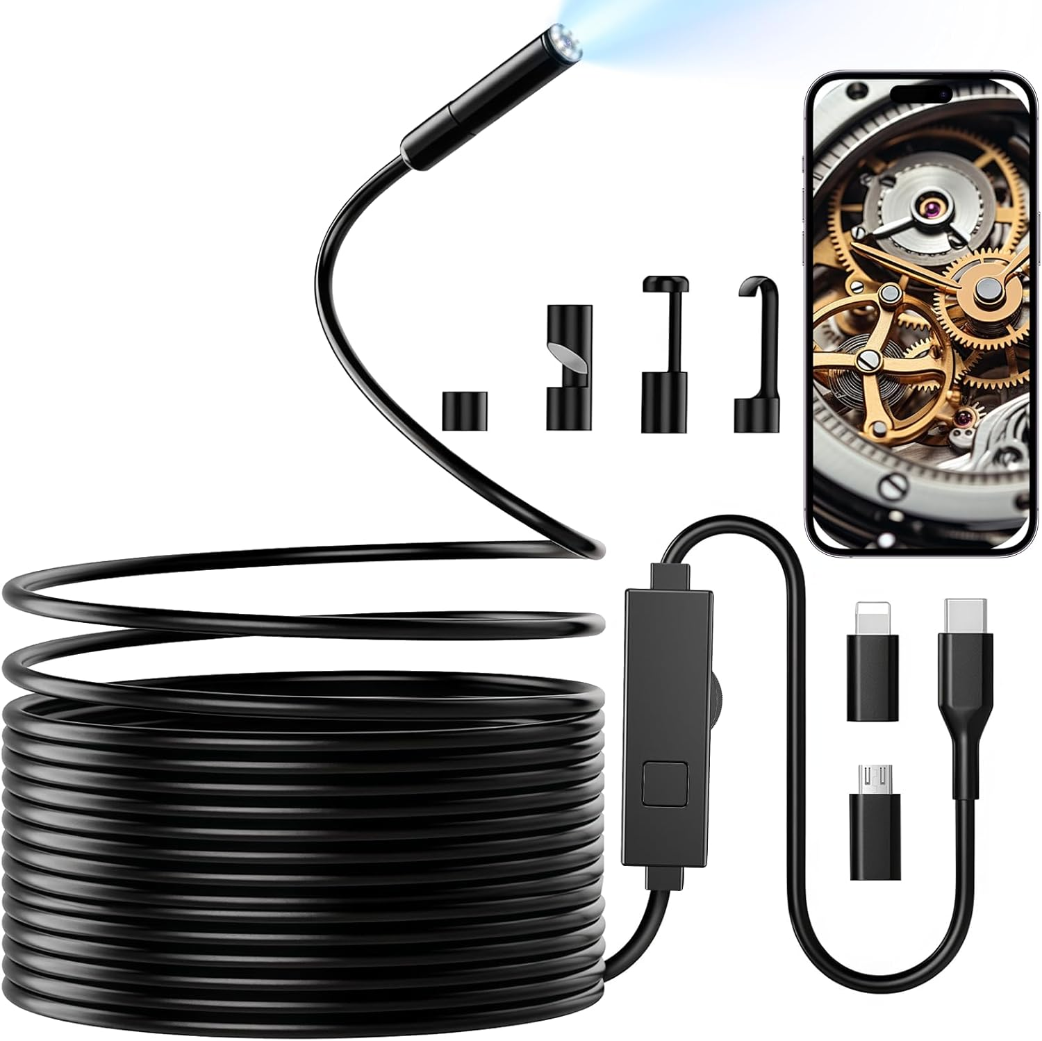 Endoscope Camera with Light, 5.5Mm1920P HD Borescope Inspection Cameras with 8 Adjustable LED Lights,Endoscope with Semi-Rigid Snake Camera for Android and Ios Smartphones, Samsung, Ipad,Iphone image number 5