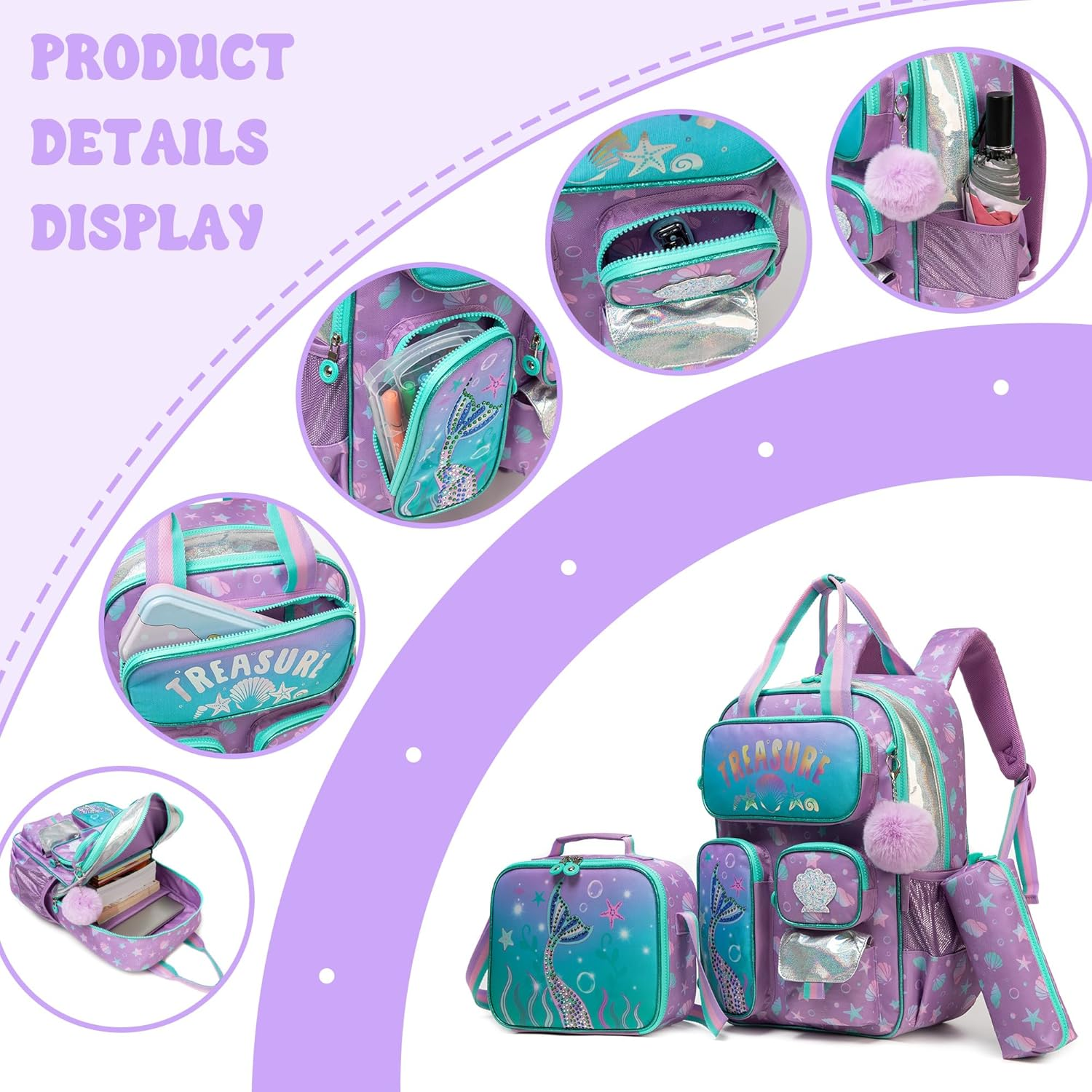 MYHSBYO School Backpacks for Girls Boys Kids Backpack with Lunch Bag for Elmentary Preschool Students - A Green Unicorn image number 7