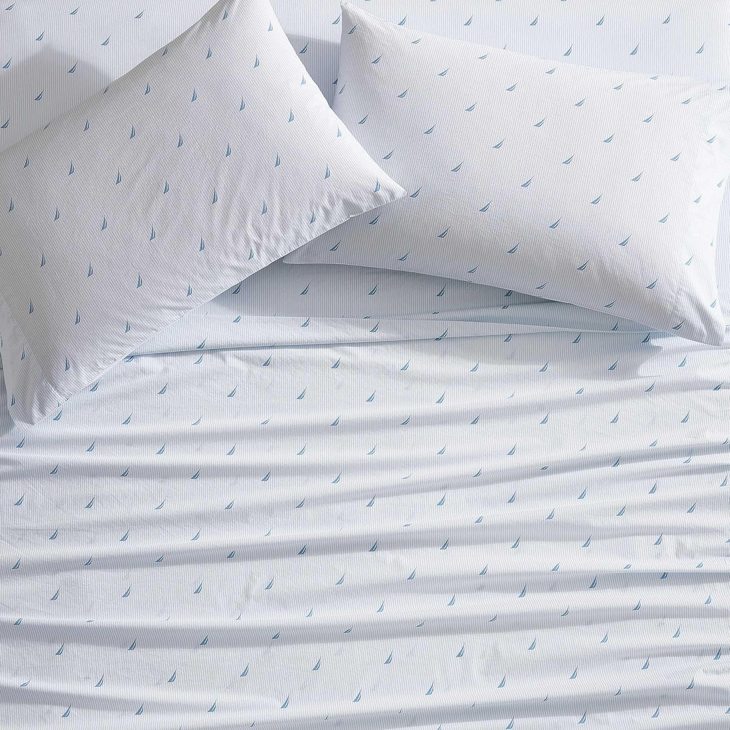 Nautica - Full Sheets, Cotton Percale Bedding Set, Casual Home Decor (Boat Stripe Pale Blue, Full) image number 5