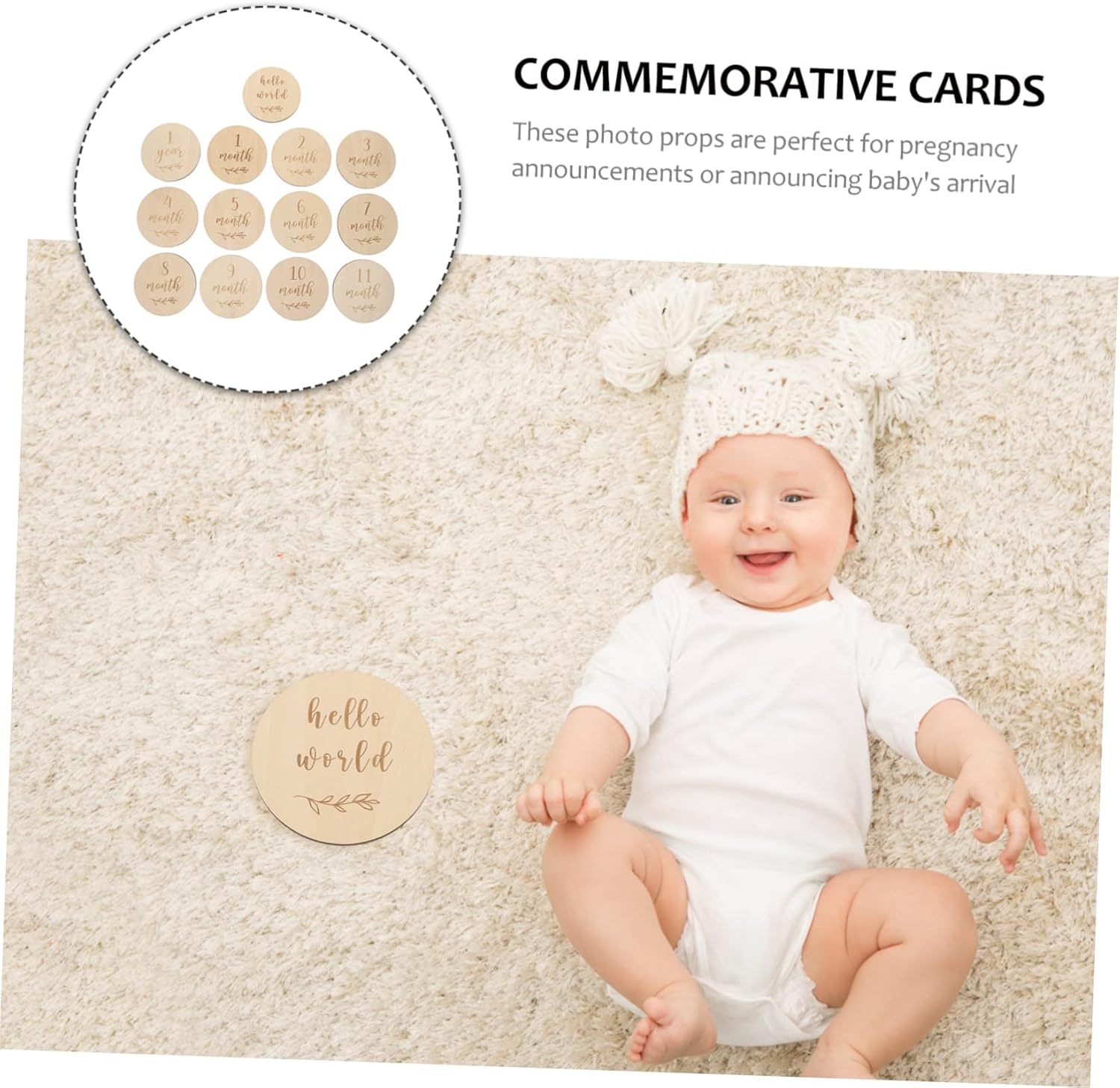 HANABASS 13Pcs Newborn Milestone Cards Wooden Commemorative Cards for Growth Shower Capture Cherished Memories with Stylish Photo Props image number 2