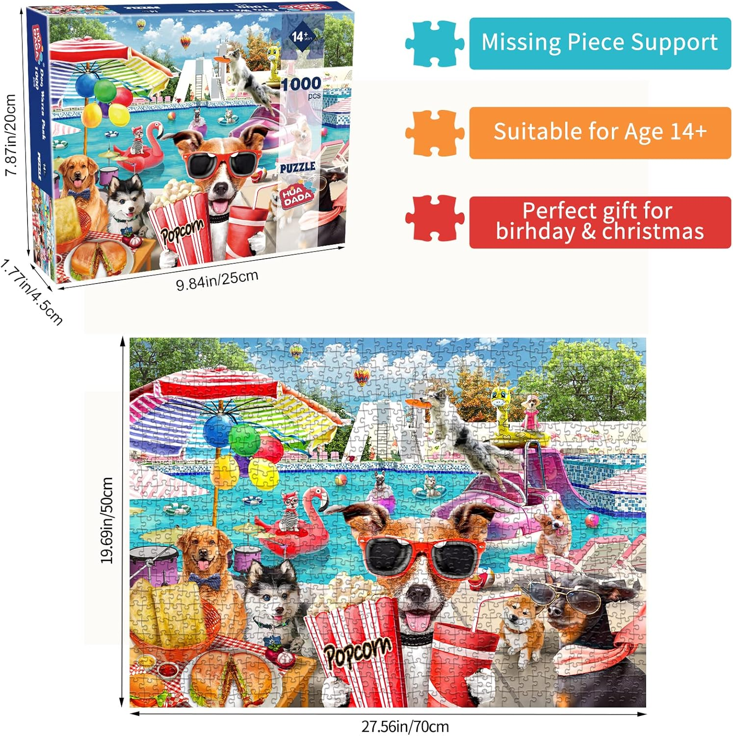HUADADA Jigsaw Puzzles for Adults 1000 Pieces, Puzzles for Adults 1000 Piece, Challenging Game Toys, Impossible Puzzle, Family Decoration Puzzle - Dogs Water Park image number 3