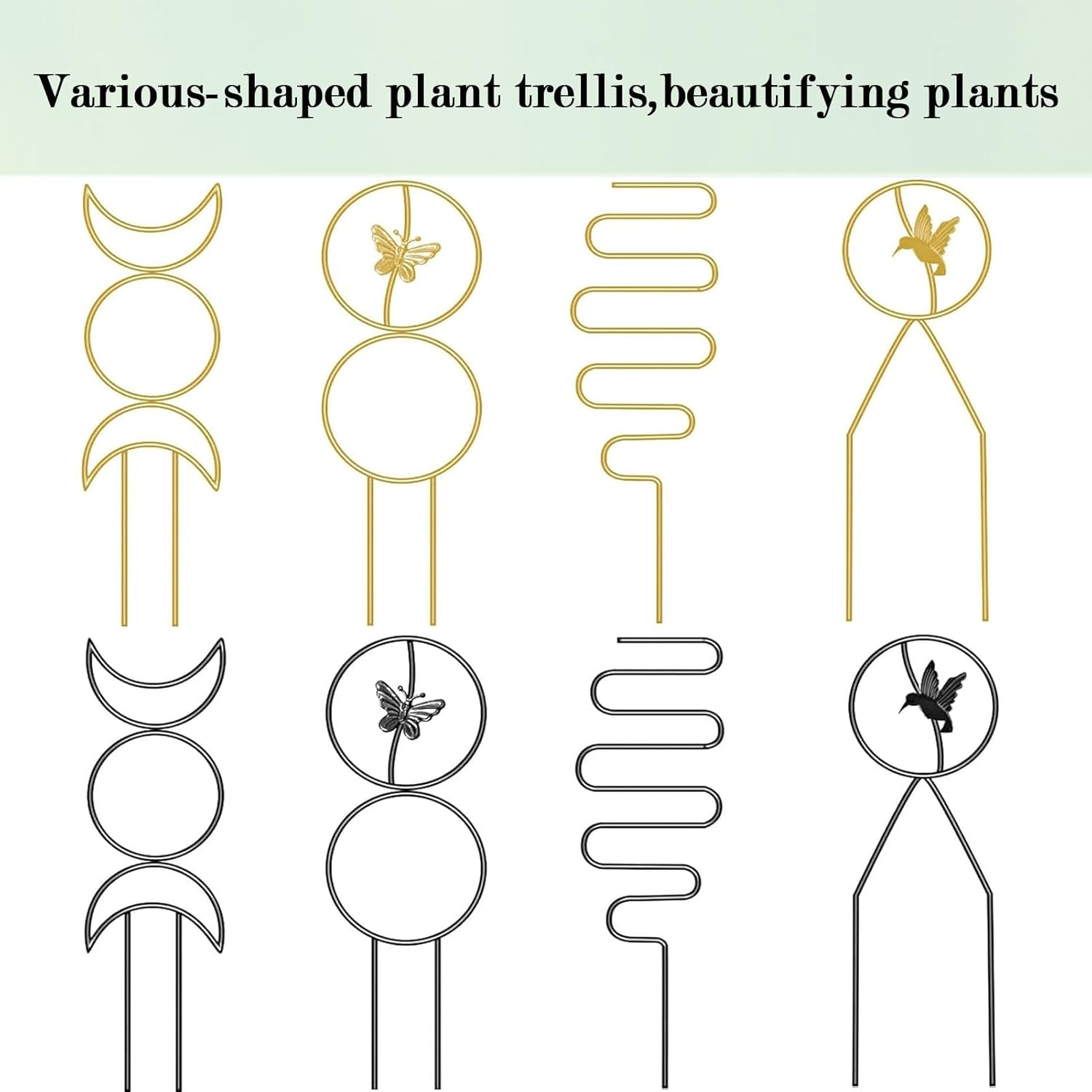 Plant Trellis,8Pcs Plant Support,13.5Inch Small Metal Trellis for Climbing Plants Outdoor with Different Patterns for Vine Ivy Flower Plants Support image number 5
