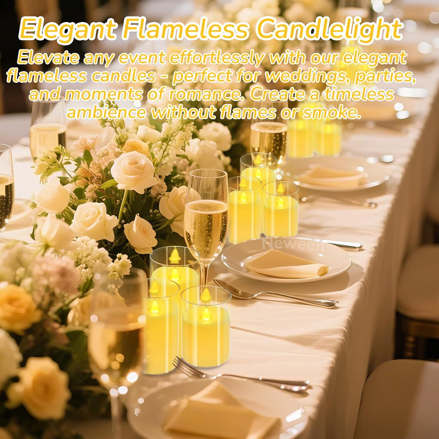 Neween Flickering Flameless Candles Set of 3, 3D Moving Wick Acrylic Battery Operated LED Pillar Candles with Remote and Timer for Christmas Halloween Valentine Party Decor (Clear, D3 H4 5" 6")