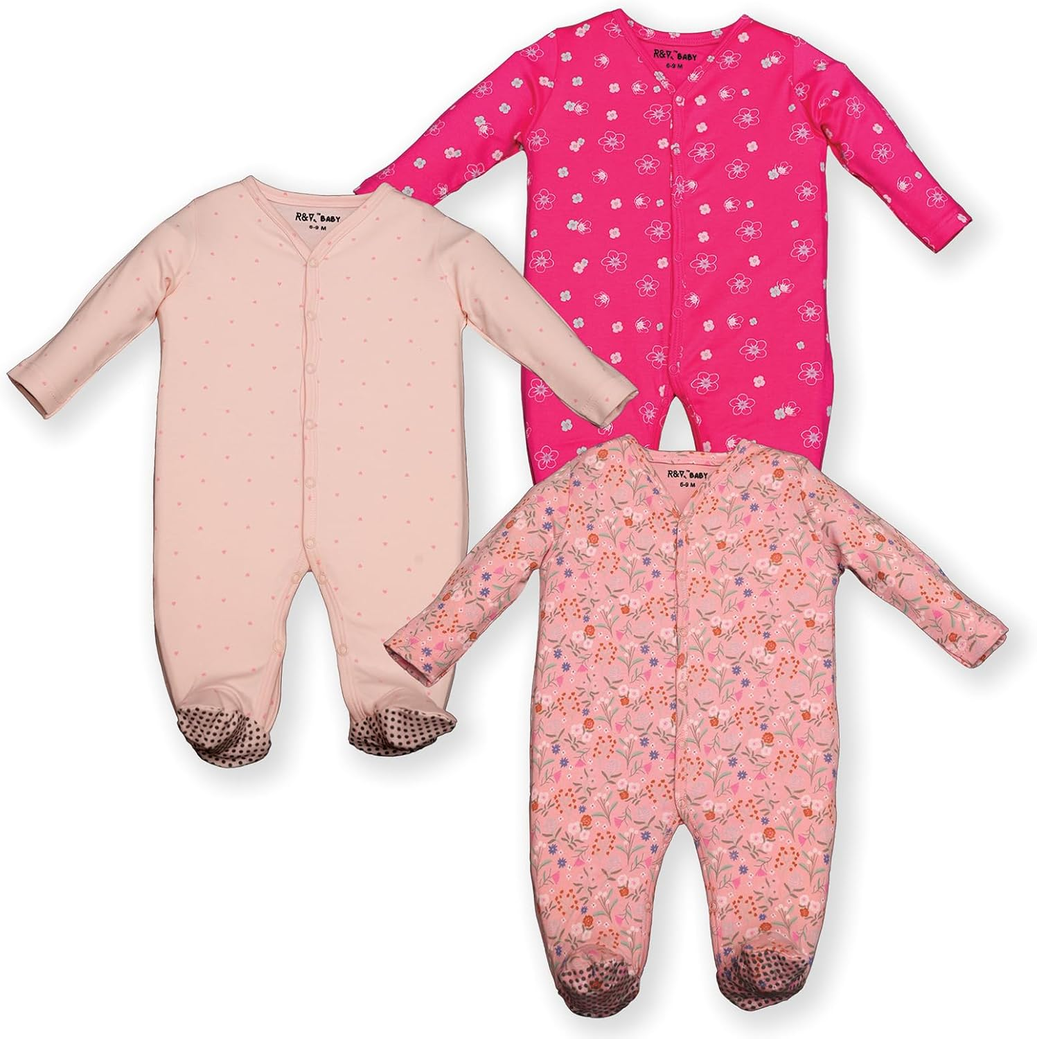 Baby 100% Cotton Coverall Set, 3-Piece, Long Sleeve, Footed