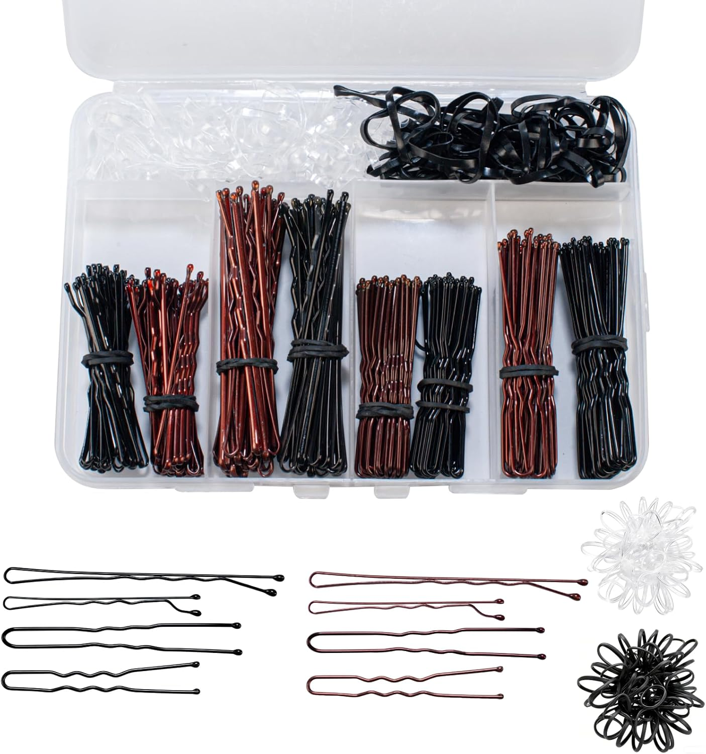 Pack of 200 Hair Pins, Bobby Pins, Hair Clips, Hair Accessories, Bun Pins, for Hair Accessories, with 50 Pieces Invisible Clear Hair Bands, 50 Pieces Black Hair Bands