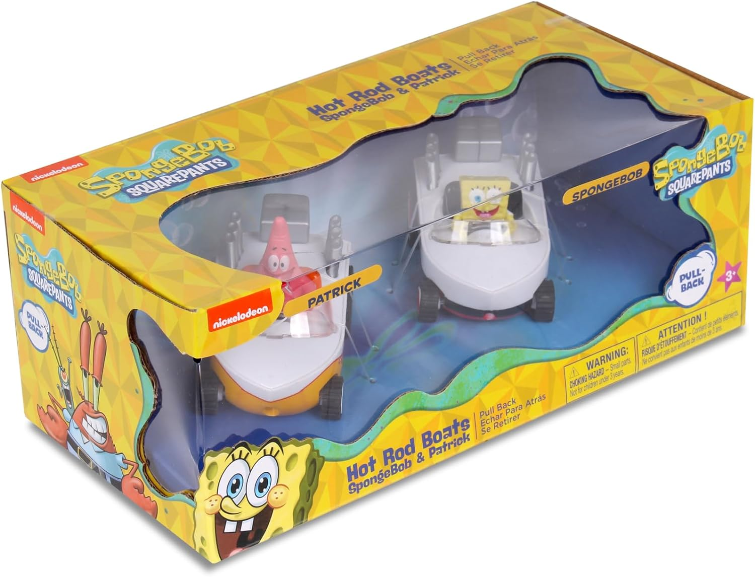 Spongebob Squarepants Pull Back 2PK Spongebob & Patrick Hot Rod Boats, Pull Back and Watch Them Zoom, No Batteries, No Controls, No Hassle, Fun&ndash;Fast&ndash;Portable, Great Gift, Official Nickoledeon Licensed image number 5
