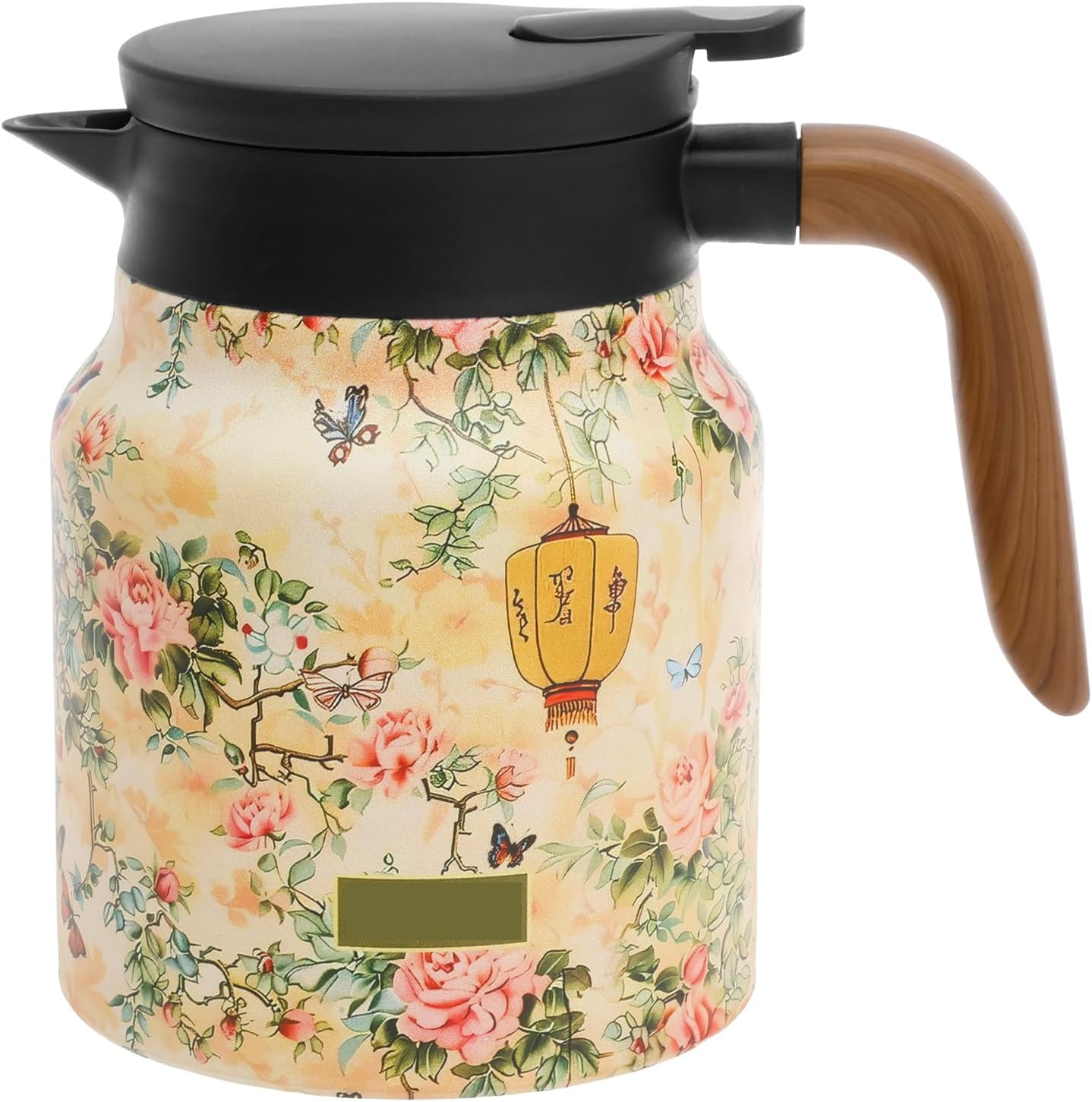 Thermal Tea Pot with Handle and Built in Infuser Stainless Steel Insulated Tea Kettle Flower Pattern Insulated Infuser Pot Practical Thermal Carafe for Home Office Zjmcajy(Beige)