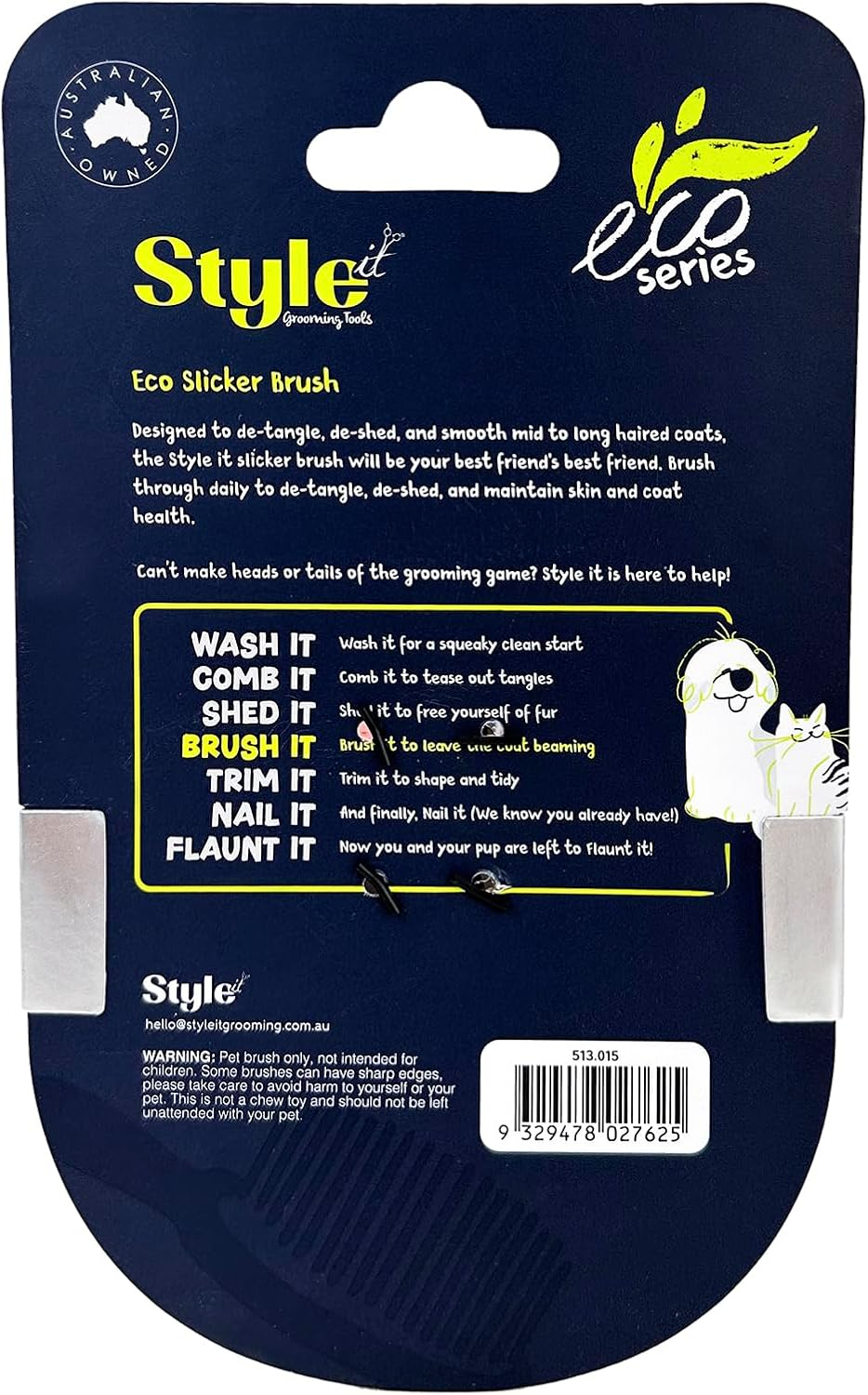 Style It Dog Grooming Eco Slicker Brush for Dogs & Cats, Small - Suitable for Medium to Long Coats, De-Tangles & De-Sheds for Healthy Coats, Eco Bamboo Handle image number 1