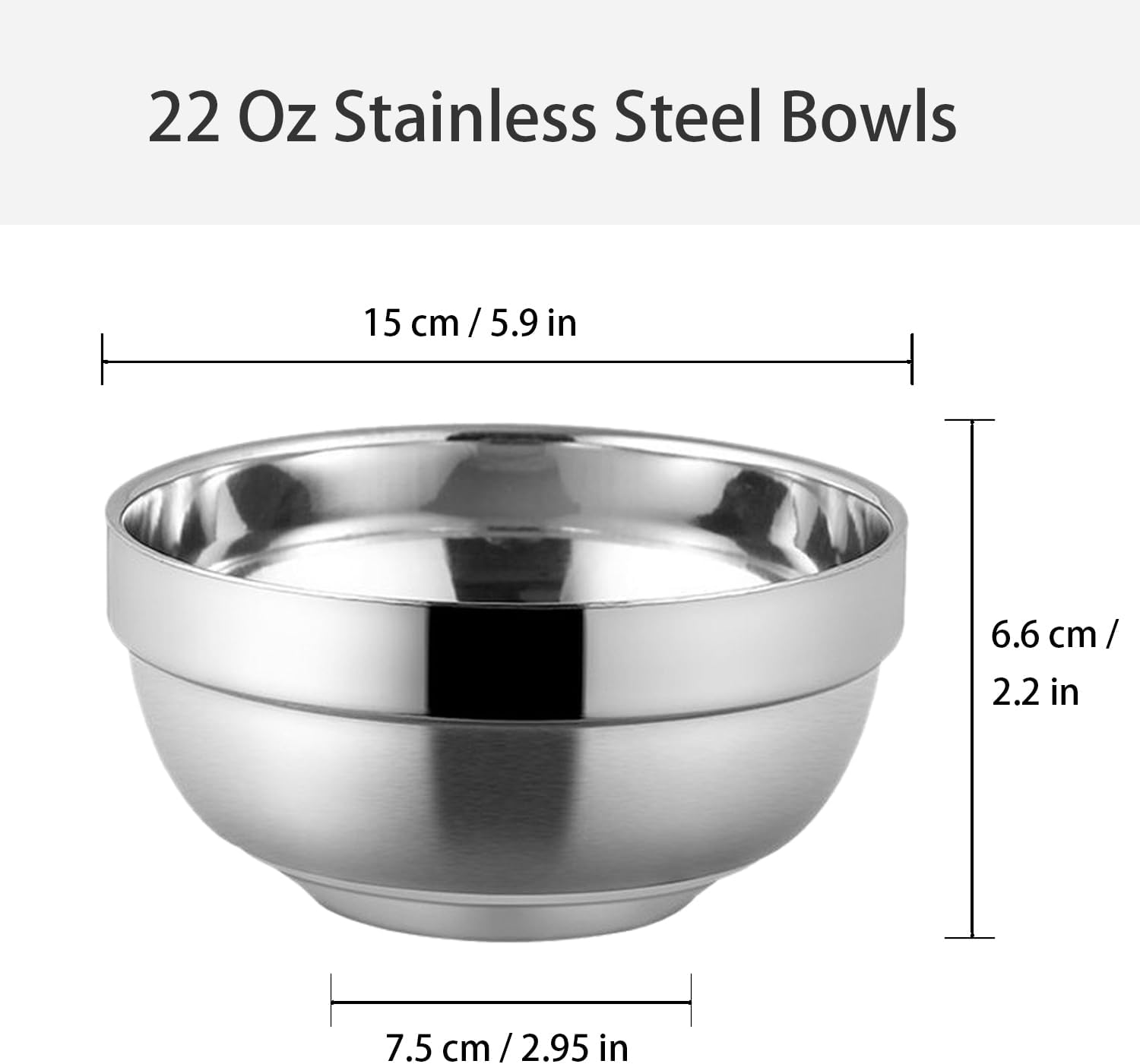 WANBY Stainless Steel Bowls 6Pcs Metal Lightweight Unbreakable Double Layered Dinner Bowls Set Dishwasher Safe for Kitchen Home Camping Outdoor Party BBQ (6 Inch) image number 2
