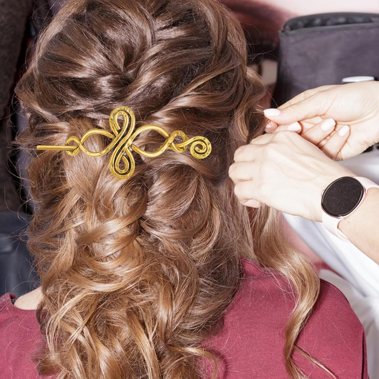 NICENEEDED 3 PCS Vintage Viking Celtic Shawl Hairpins, Crossed Knots Barrette Spiral Crocheted Hair Clips, Retro Ancient Gold Hair Accessories for Women Scarf Sweater image number 3