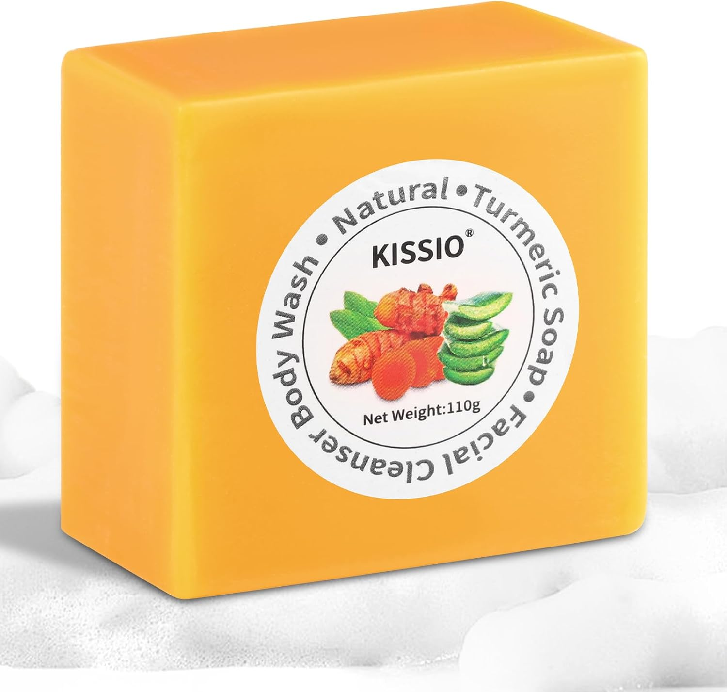 KISSIO Turmeric Soap Bar for Face and Body,Cleansing and Oil Control,Smooth Skin,Natural Soap with Turmeric,Aloe Vera and Shea Butter,Handmade Soap Sensitive Skin Formula,110 G image number 1