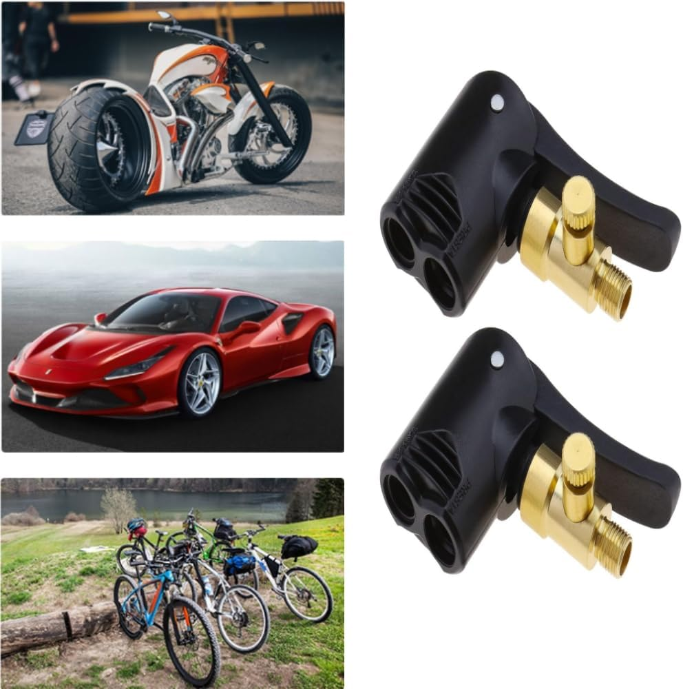 2Pcs Bike Pump Adaptors,Bicycle Pump Connector Head with Bleeder Valve,Bicycle Dual Head Bike Track Pump Tyre Air Pump Valve Adapter image number 2