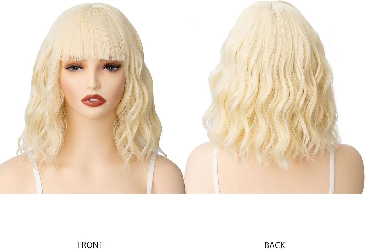 Luxiremi Blonde Wigs 12 Inch Short Shoulder Length Curly Wavy Bob with Fringe Synthetic Cosplay Wigs for Women Carnival image number 4