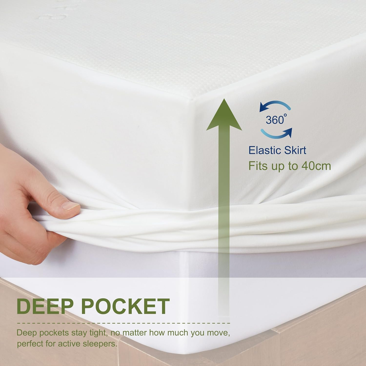 Mumullum Bamboo Waterproof Mattress Protectors Queen, Breathable and Durable Fitted Sheet Cover with 40CM Deep Pocket, Washable Mattress Pad Cover for Kid, Elderly, Pets image number 5