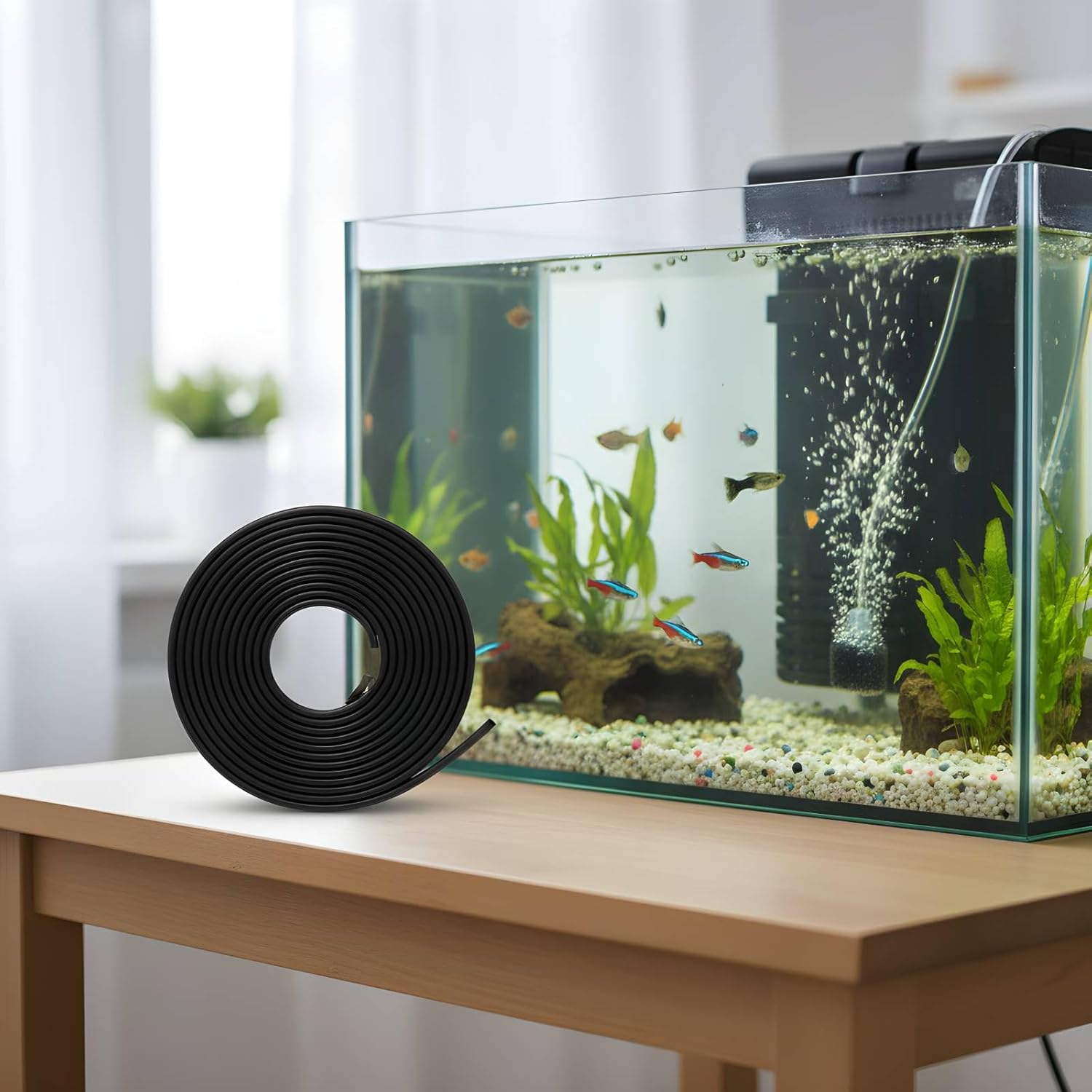 Aquarium Air Pump Tube 5M, Silicone Oxygen Hose Flexible and Durable for Fish Tank Air Pump, Black image number 2