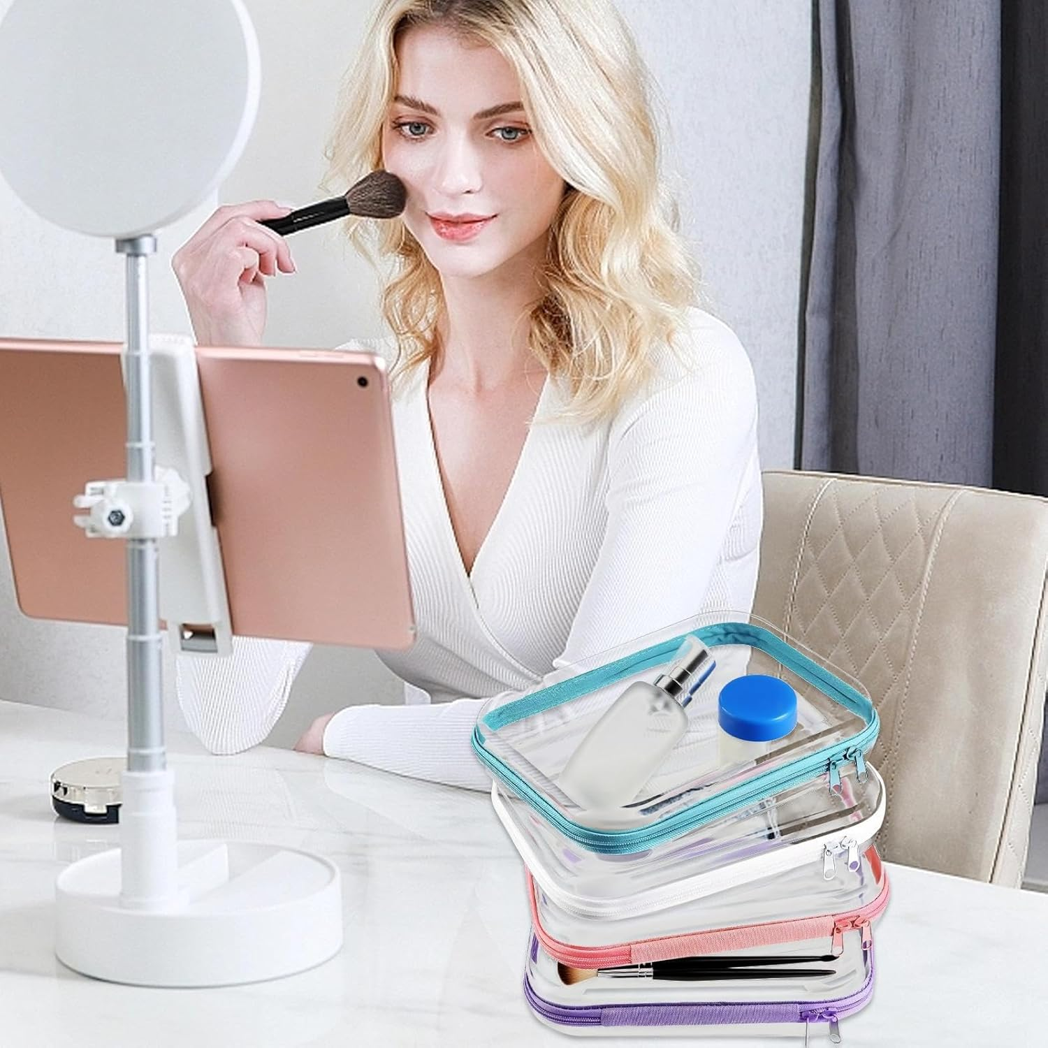 Lmyit Clear Makeup Bag - Clear Pouch Makeup Travel Bags - Storage Containers Toiletry Organizer Pencil Case for Women Travel Toiletries Cosmetic Snack Skin Care Products image number 2