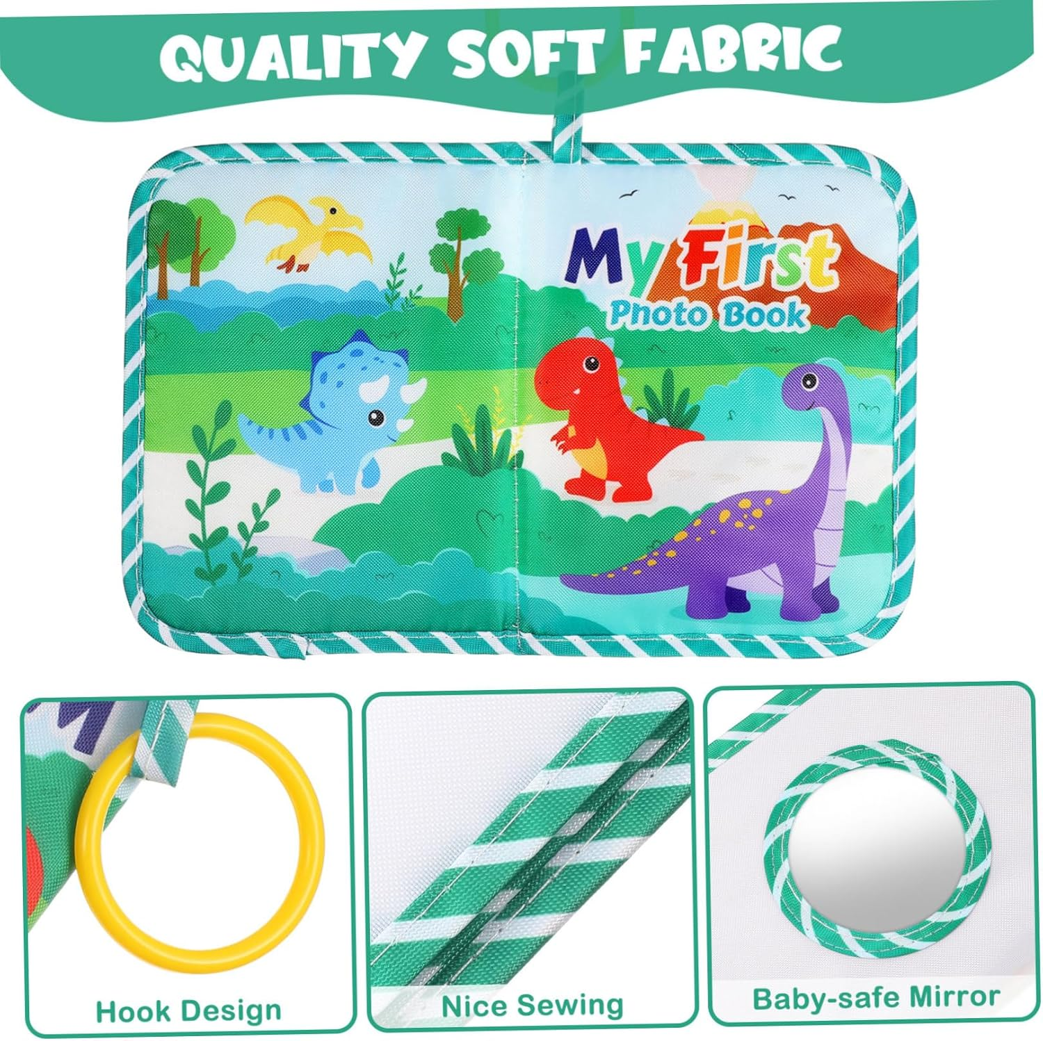 Dinosaur Baby Photo Album Soft Cloth Keepsake Book Toddler Memory Picture Album for Newborn Anniversary Baby Girl or Boy Photo Book Family image number 6