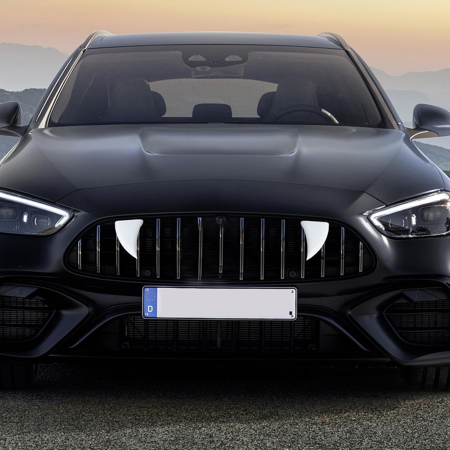 Vampire Teeth - Halloween Car Decoration | 2 Vampire Fangs for Car | 2 Vampire Fangs for Car | White Horns, Bumper Decoration, Fangs - White image number 1