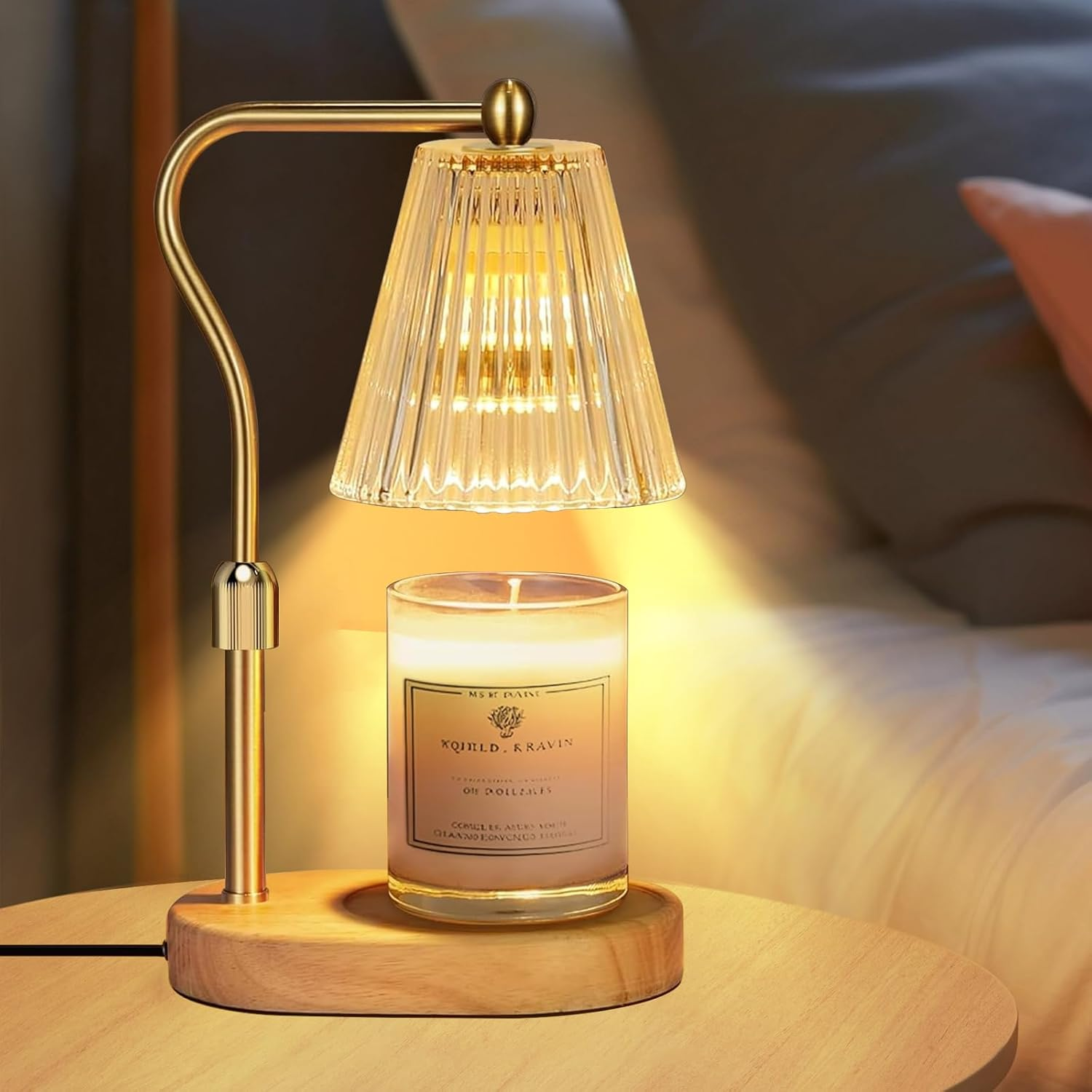 Candle Warmer Lamp with Timer, Adjustable Height Wax Warmer, Candle Lamp Warmer for Scented Wax for Home Decor Birthday Gifts with 2 Bulbs Elliptical Base (Gold-Square, M)