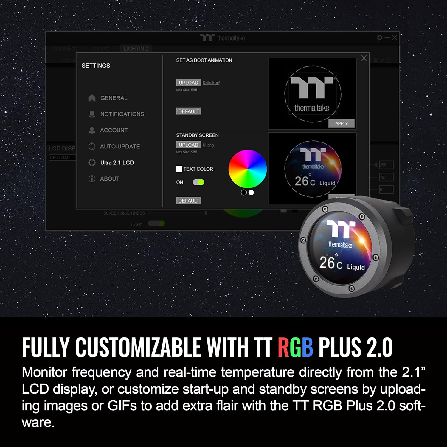 Thermaltake TH240 V2 Ultra EX ARGB Magnetic Connect with 2.1" LCD Display AIO Liquid CPU Cooler, CL-W414-PL12SW-A image number 3