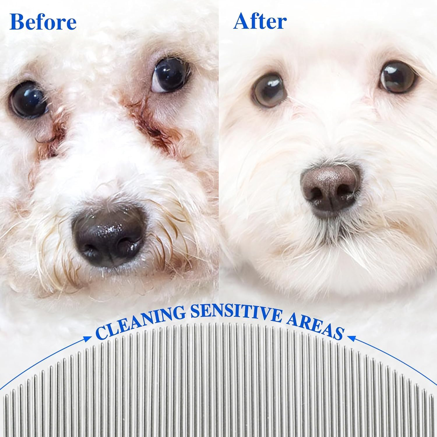 2 Pack Professional Eye Comb for Pets,Stainless Steel Tear Stain Remover for Cats & Dogs,Flea Lice Comb,Gentle Round-Head Grooming Tool,Precisely Removes Stains, Dirt and Debris from the Eye Area