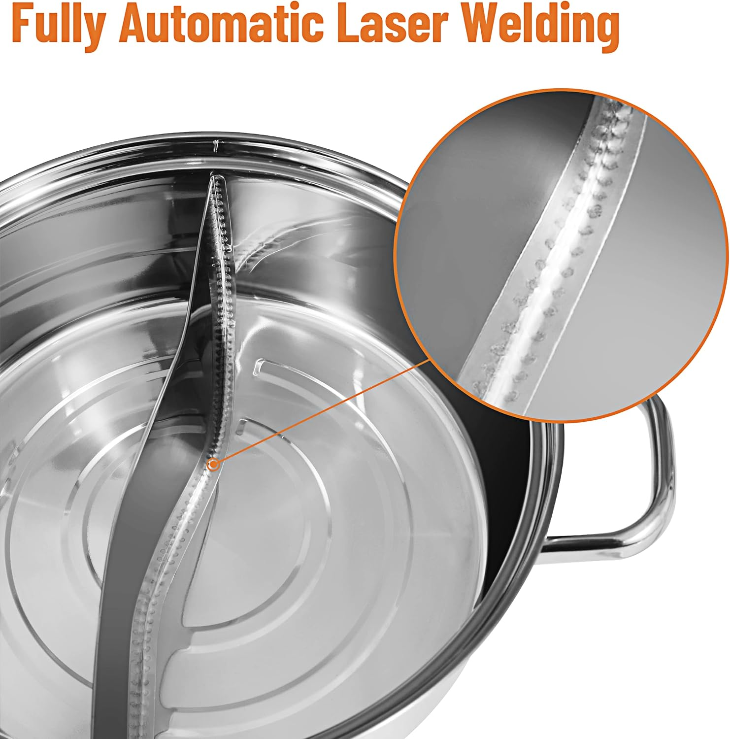 Mylifeunit Shabu Shabu Pot, 4.5 Qt 304 Stainless Steel Hot Pot with Divider, 11.8 Inches Soup Cookware for Induction Cooktop, Gas Stove image number 4