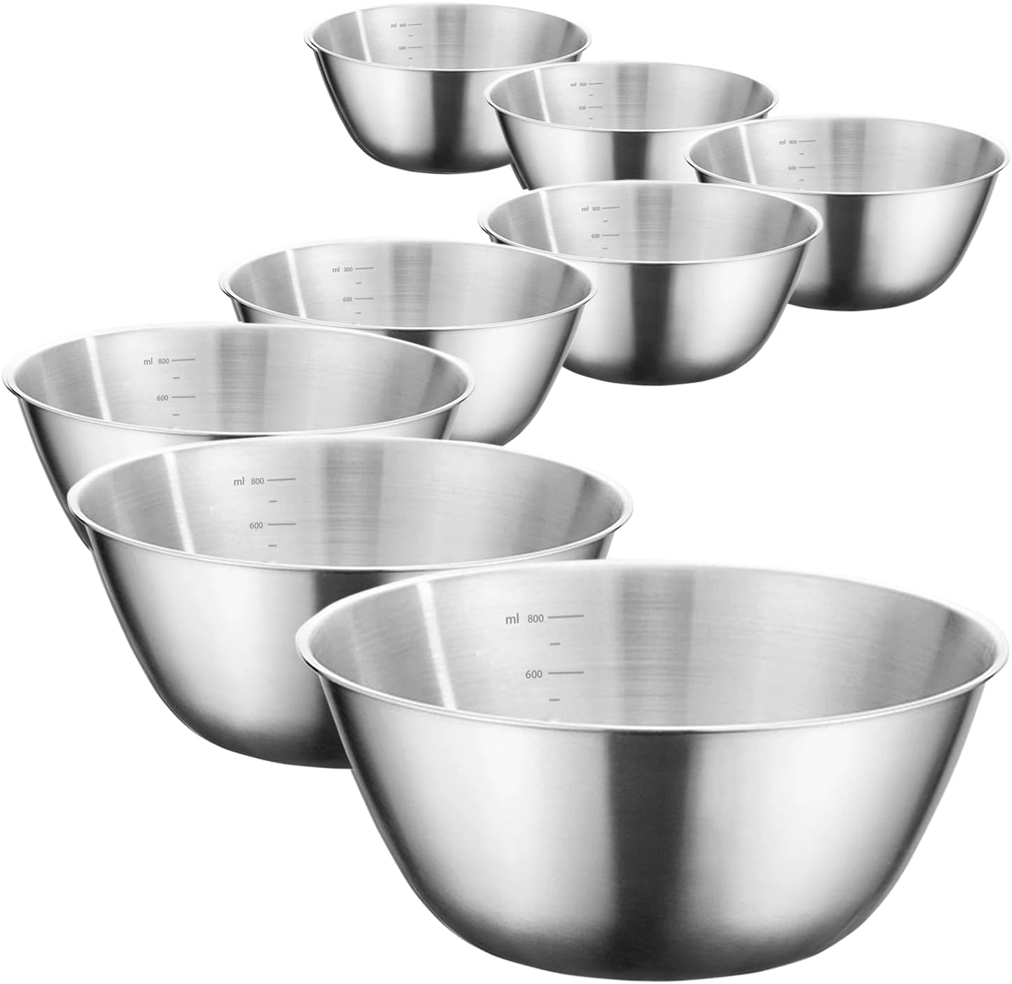 WANBY Stainless Steel Bowls 304 Metal Lightweight Unbreakable Dinner Bowls Set Non-Toxin Dishwasher Safe BPA Free and Healthy (8 Pack 28Oz) image number 5