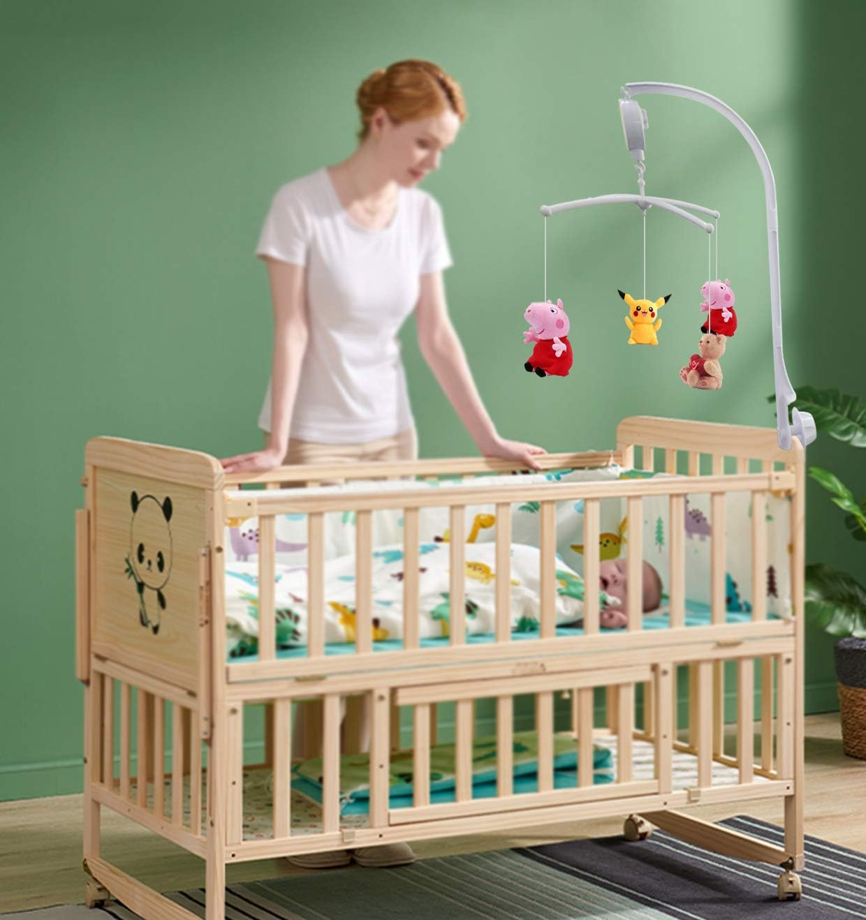 Alovexiong White Baby Crib Mobile Music Box Bed Bell Toy Holder Arm Bracket Nut Screw Music Box Holder Set Parts for Baby Bed Perambulator (Without Dolls)