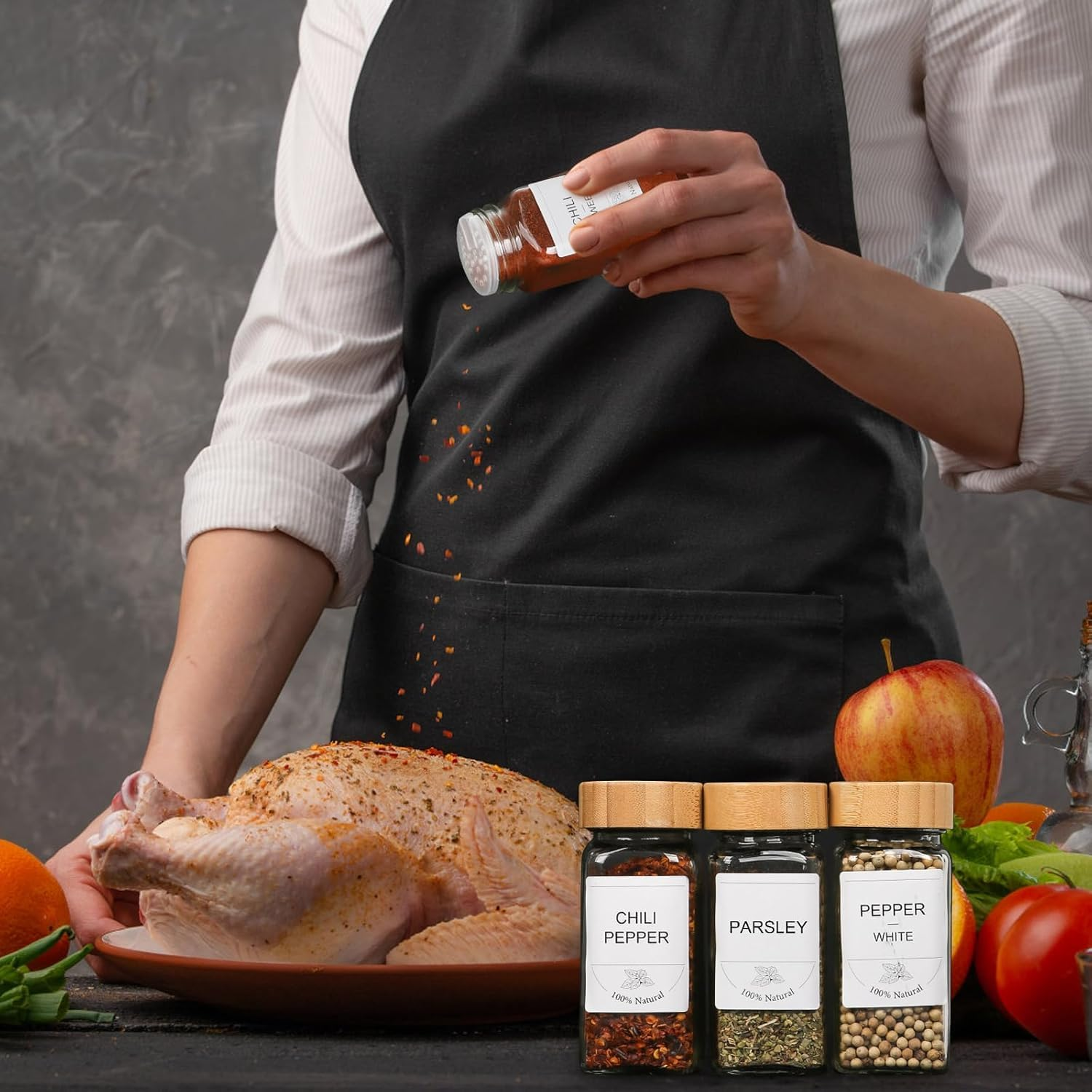 Gnafihz Spice Jars with Label 36Pcs,Seasoning Containers,4Oz Glass Spice Jars with Bamboo Lids,Spices Container Set,Kitchen Seasoning Organizer for Spice Rack (4Oz 36Pcs) image number 2