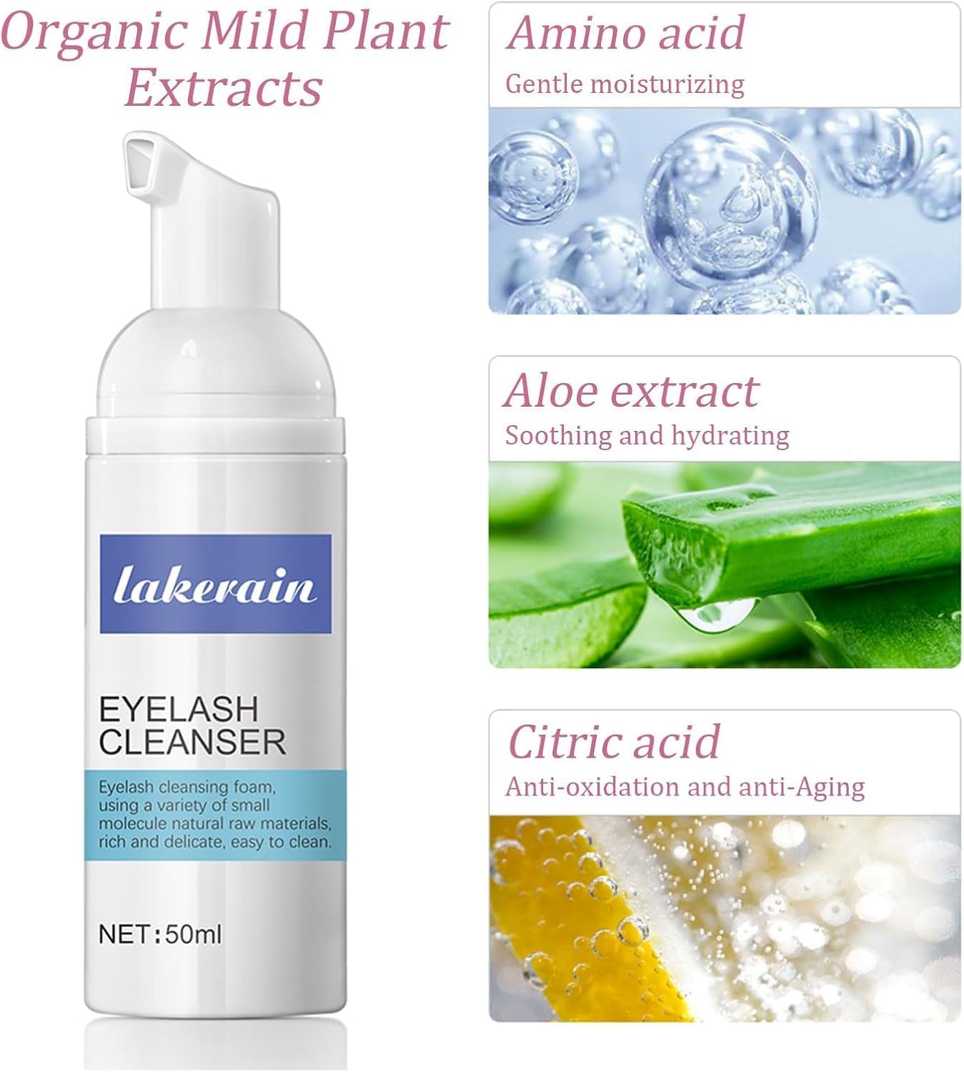 Eyelash Extension Shampoo 50 Ml + Brush - Eyelid Foaming Cleanser - Sensitive Paraben & Sulfate Free - Eyelash Wash and Lash Bath for Extensions - Salon Use and Home Care image number 1