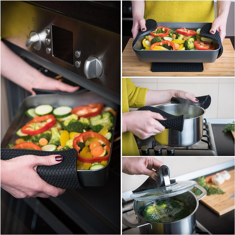 Lznyi Silicone Trivet Mats, 4Pcs Pot Pads Silicone Pot Holders for Kitchen Countertops, Table, Heat Resistant anti Slip Flexible Easy to Wash and Dry (Green+Blue) (4Pcs Black) image number 4